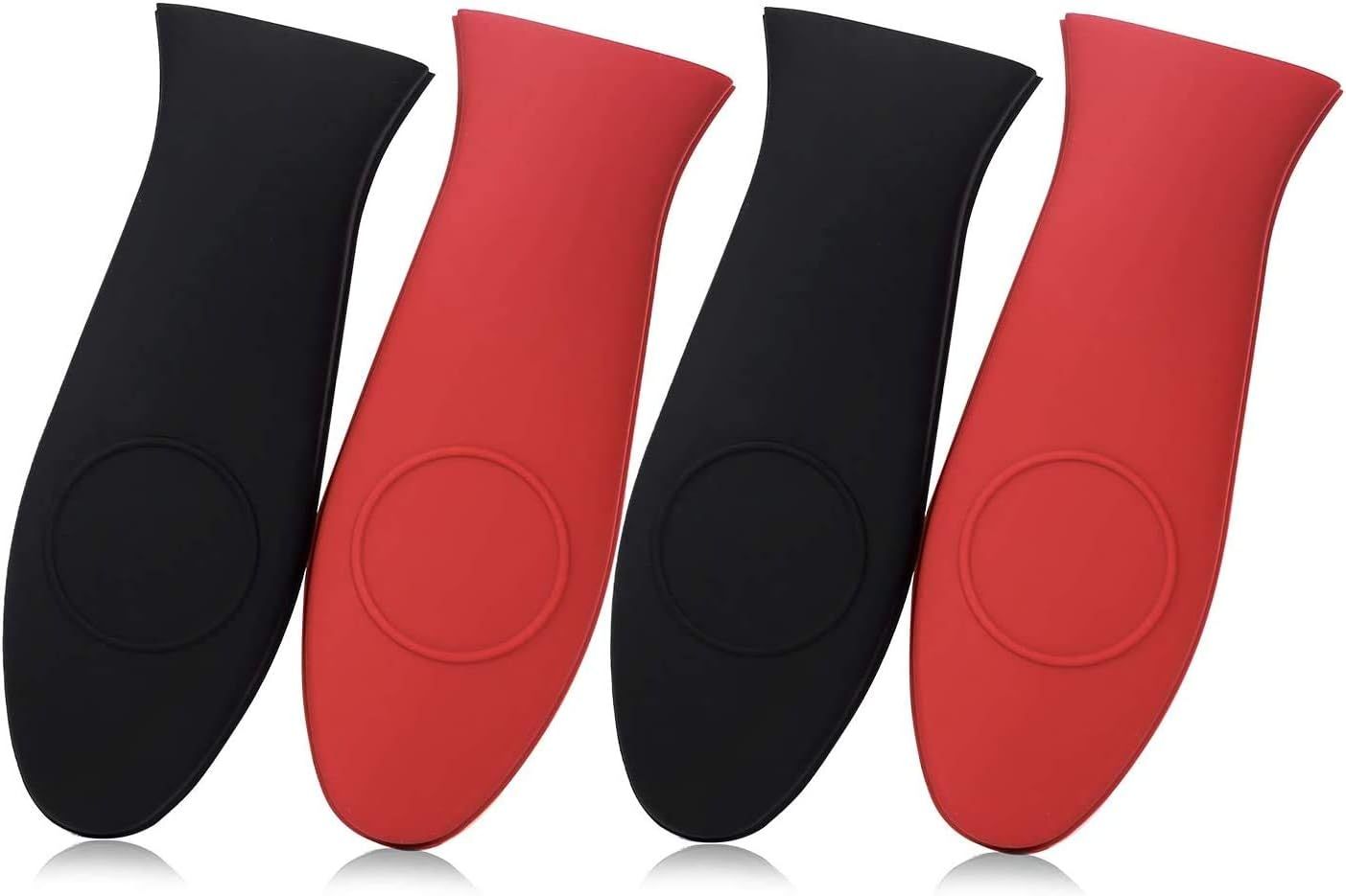 4 Packs Silicone Hot Handle Holder Kitchen Heat Resistant Fry Pan Milk Pot Sleeve Grip Handle Cover Potholder for Cast Iron Skillets Griddles Metal & Aluminum Cookware – Black & Red - Image 1