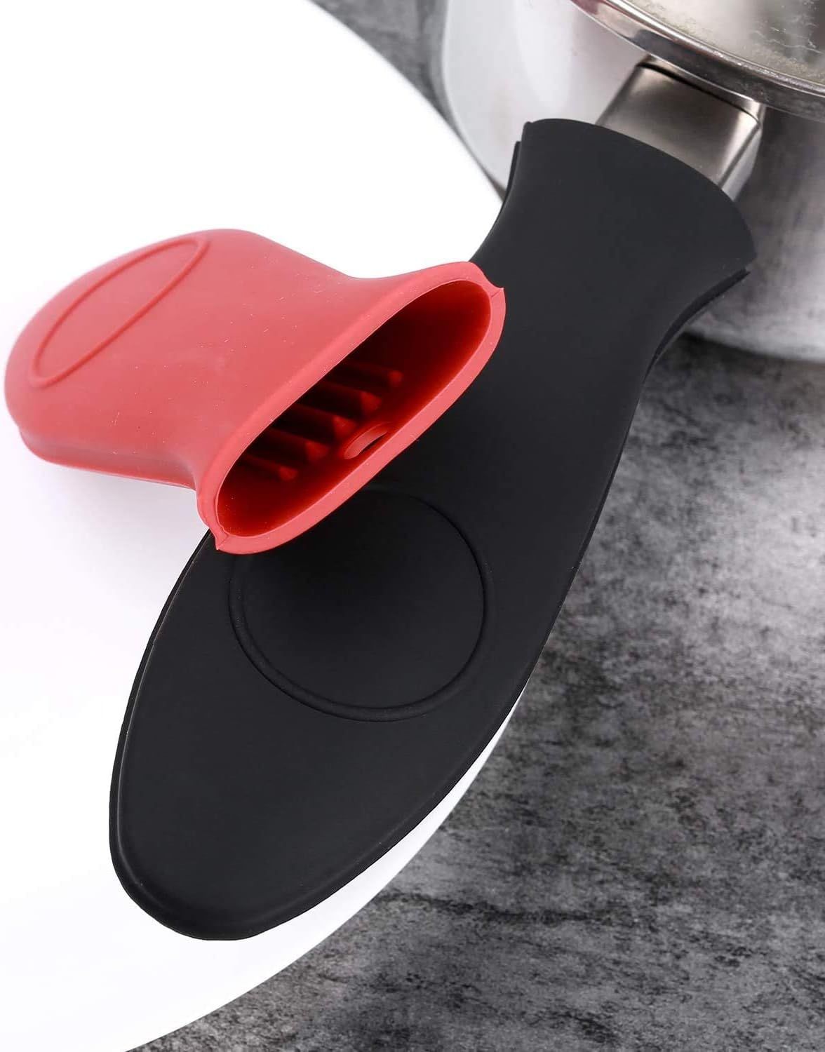 4 Packs Silicone Hot Handle Holder Kitchen Heat Resistant Fry Pan Milk Pot Sleeve Grip Handle Cover Potholder for Cast Iron Skillets Griddles Metal & Aluminum Cookware – Black & Red - Image 2