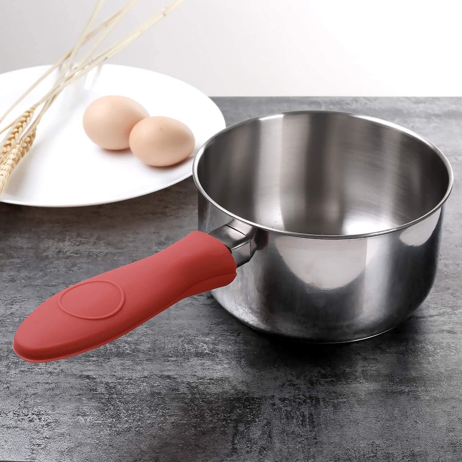 4 Packs Silicone Hot Handle Holder Kitchen Heat Resistant Fry Pan Milk Pot Sleeve Grip Handle Cover Potholder for Cast Iron Skillets Griddles Metal & Aluminum Cookware – Black & Red - Image 4