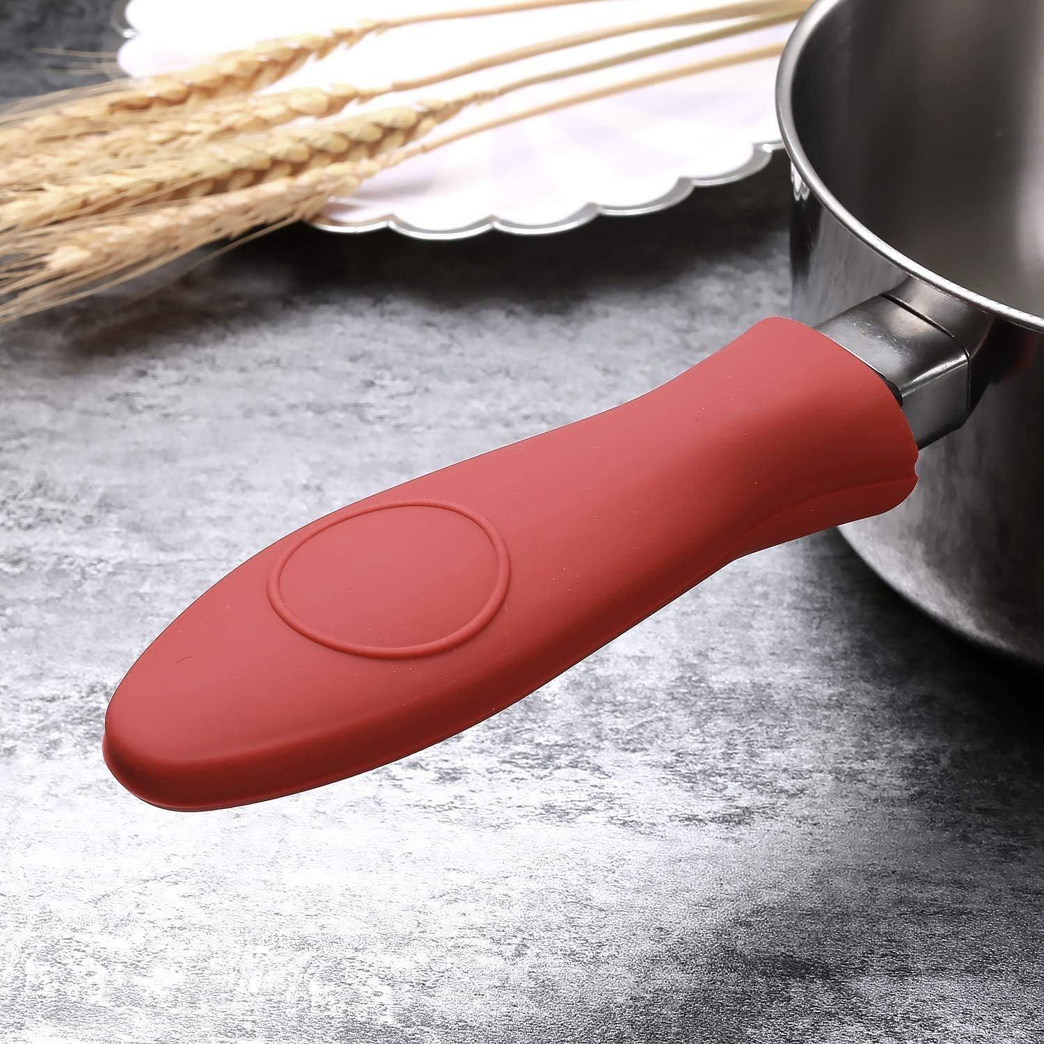 4 Packs Silicone Hot Handle Holder Kitchen Heat Resistant Fry Pan Milk Pot Sleeve Grip Handle Cover Potholder for Cast Iron Skillets Griddles Metal & Aluminum Cookware – Black & Red - Image 5