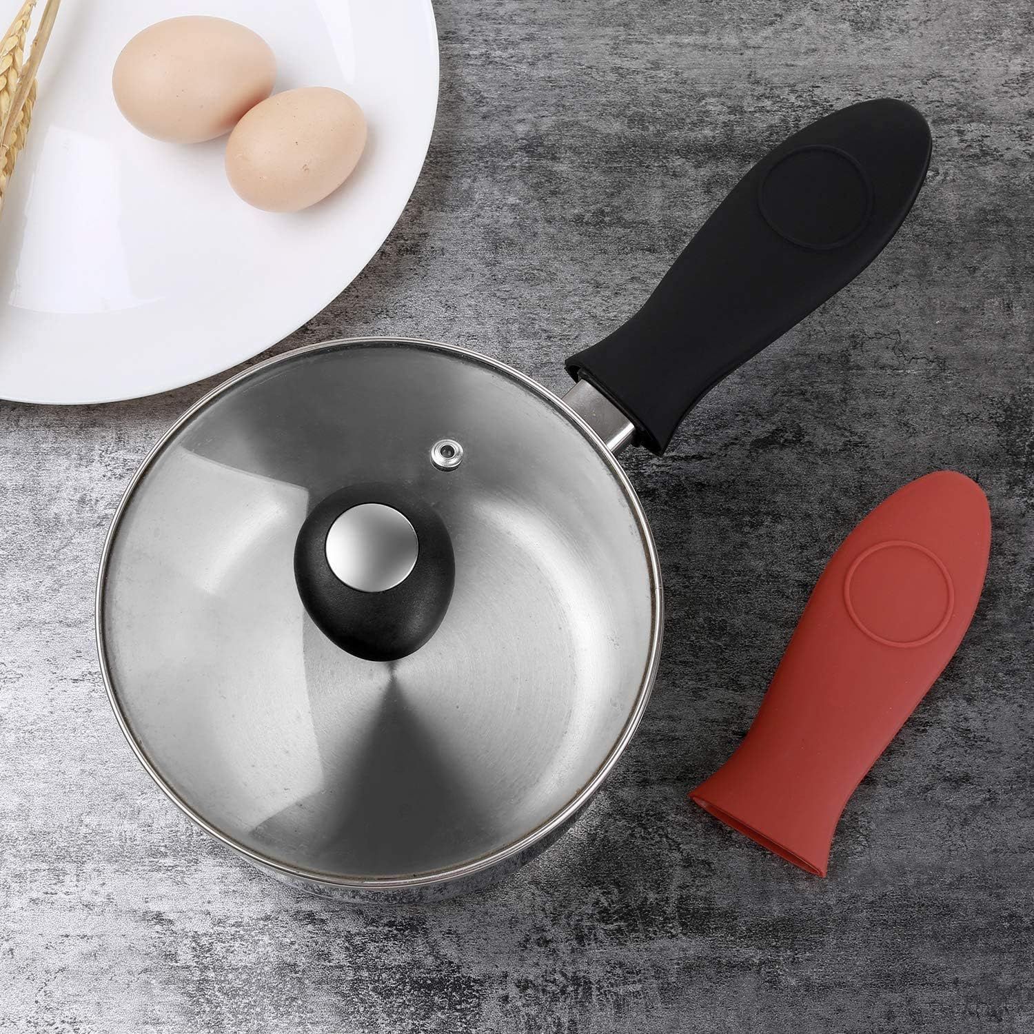 4 Packs Silicone Hot Handle Holder Kitchen Heat Resistant Fry Pan Milk Pot Sleeve Grip Handle Cover Potholder for Cast Iron Skillets Griddles Metal & Aluminum Cookware – Black & Red - Image 8