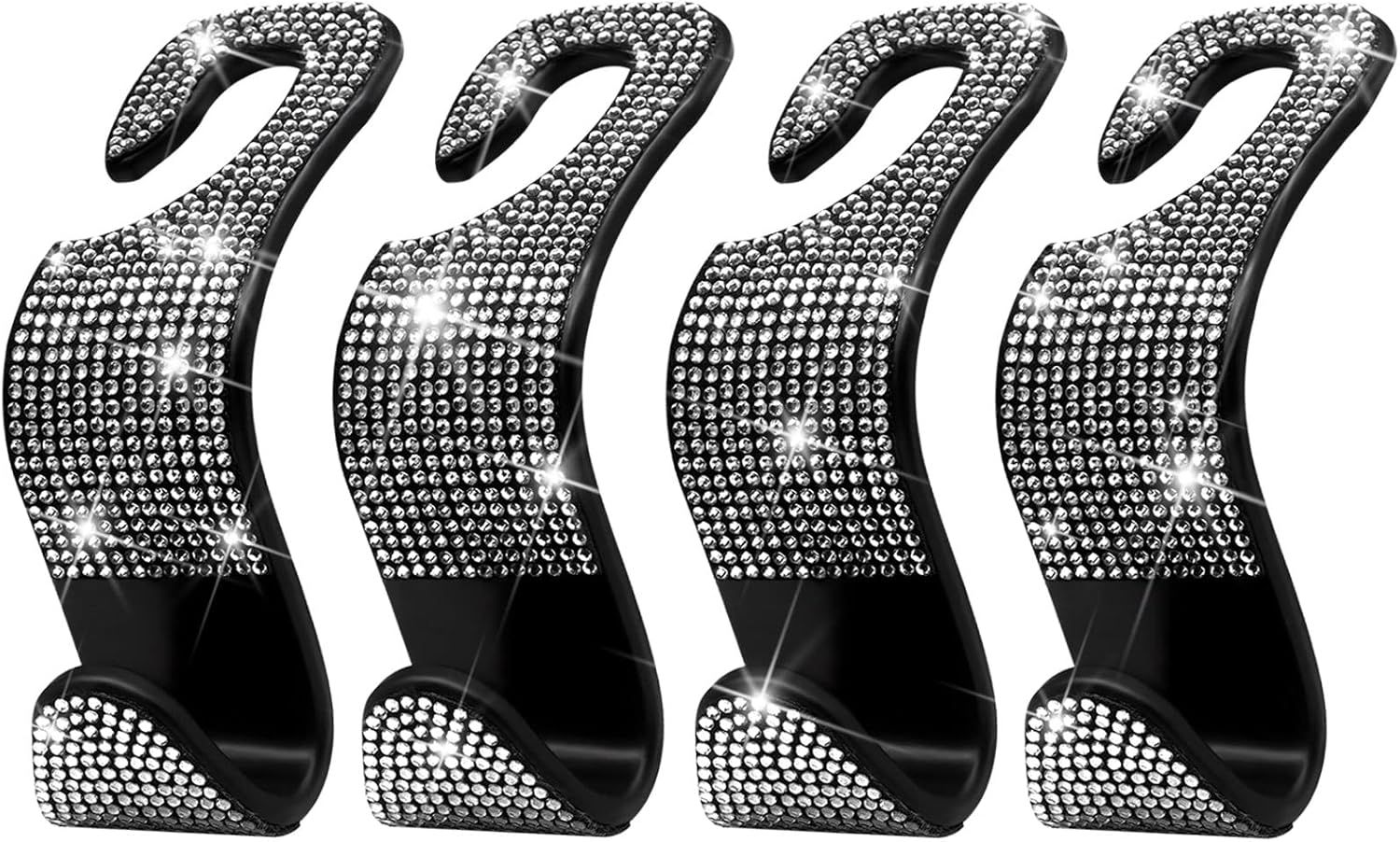 Car Purse Hook Bling Car Headrest Hook for Women Girls, 4 Packs Auto Back Seat Hangers Rear Headrest Hook for Purse, Bag, Handbag, Grocery (Silver) - Image 1