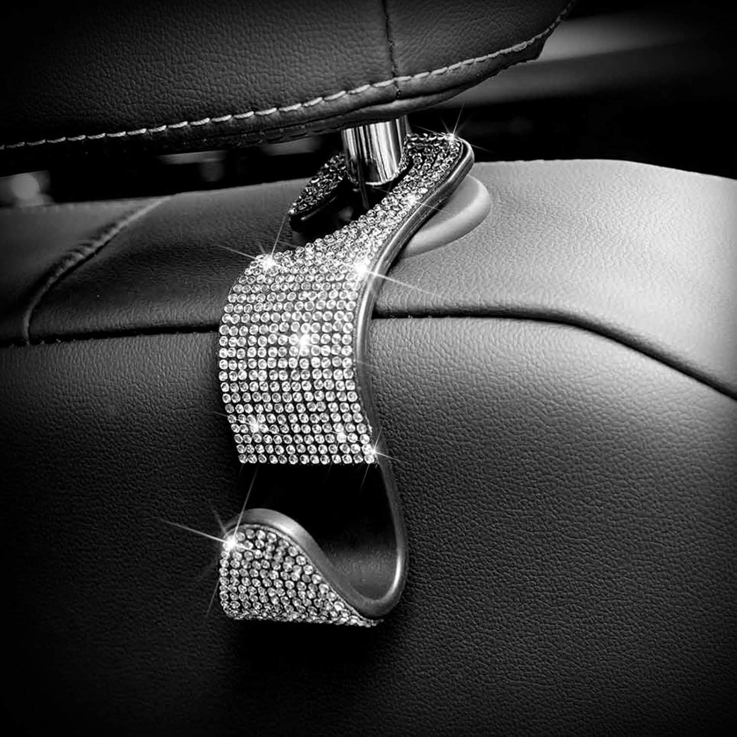 Car Purse Hook Bling Car Headrest Hook for Women Girls, 4 Packs Auto Back Seat Hangers Rear Headrest Hook for Purse, Bag, Handbag, Grocery (Silver) - Image 3