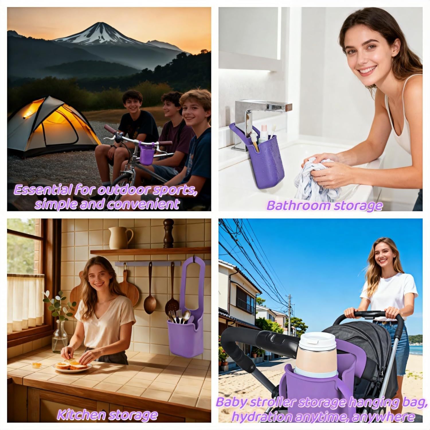 Universal Foldable Silicone Cup Holder Dual-Open Design fits Most Bottles&Cups.Leak-Proof, Food-Grade Silicone,Easy to Clean.for Adults&on Bikes,Walks,Outdoors.Secure,Foldable,Hands-Free Convenience - Image 4