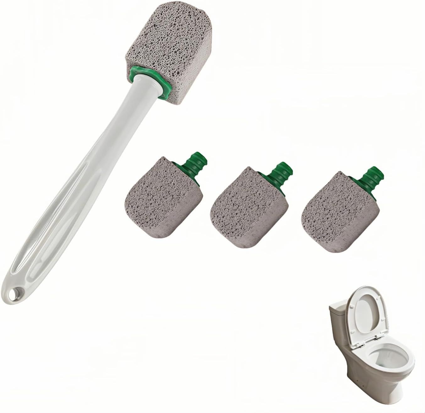 Pumice Toilet Brush Scrubber with 9.5” Handle - 1 Scrubber + 4 Pumice Stones - Remove Hard Water Stains, Rust & Lime from Toilet, Tub, Tile, Grill & Pool - No-Scratch, Easy Grip - Image 1