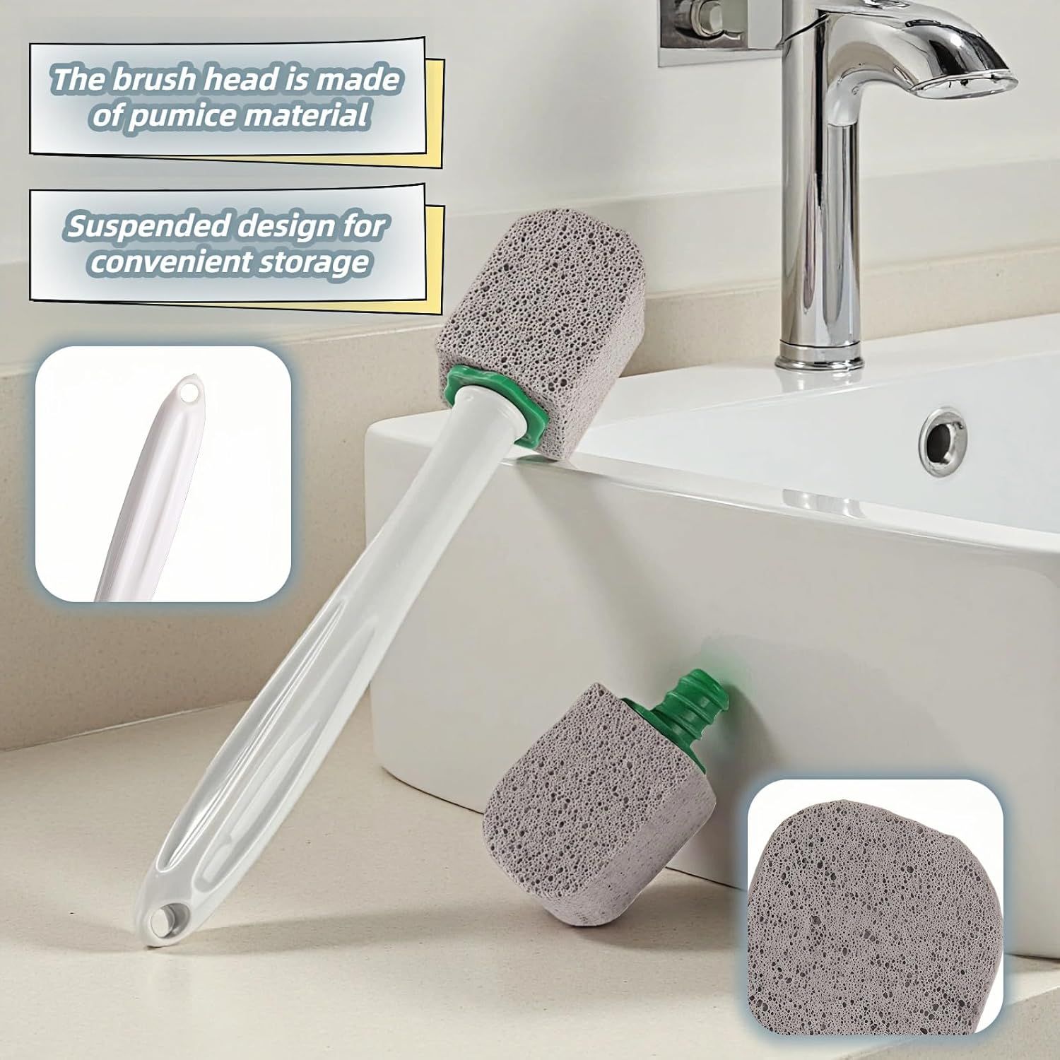 Pumice Toilet Brush Scrubber with 9.5” Handle - 1 Scrubber + 4 Pumice Stones - Remove Hard Water Stains, Rust & Lime from Toilet, Tub, Tile, Grill & Pool - No-Scratch, Easy Grip - Image 4