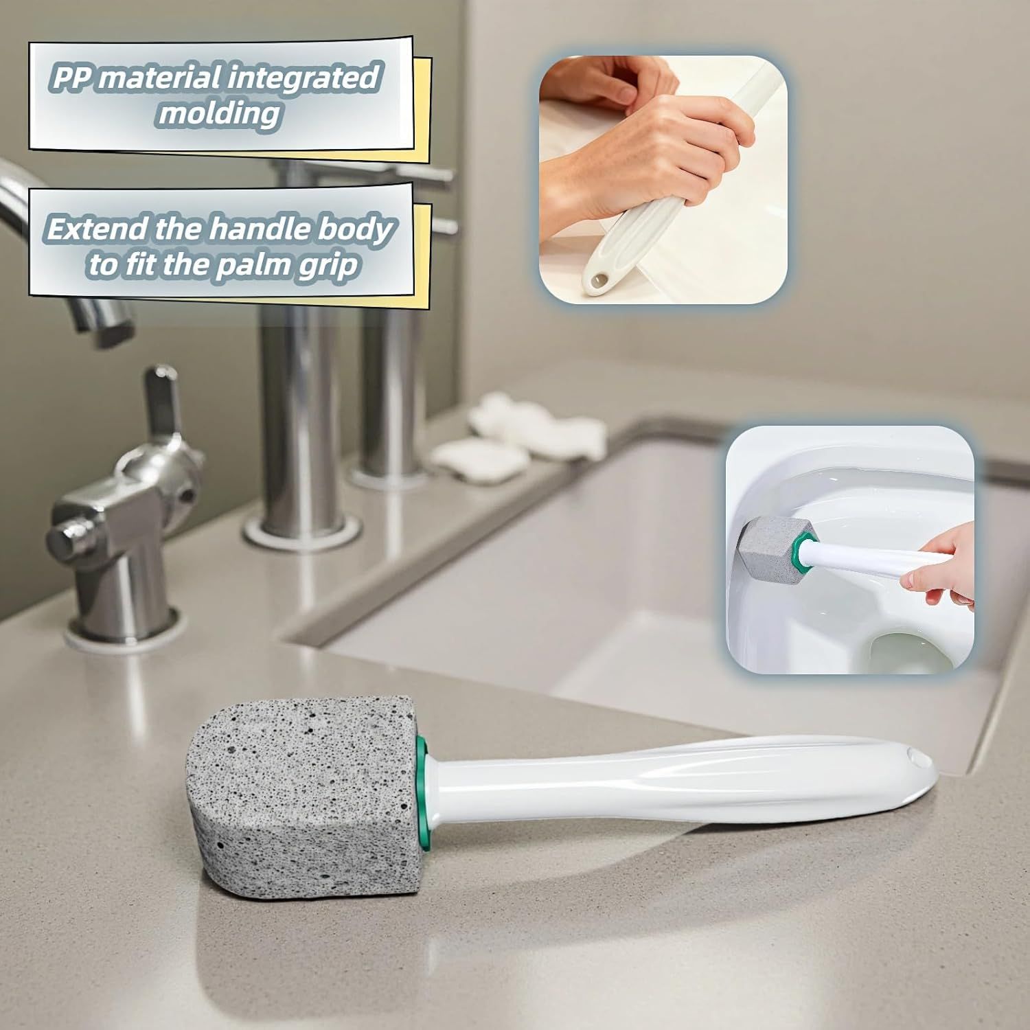 Pumice Toilet Brush Scrubber with 9.5” Handle - 1 Scrubber + 4 Pumice Stones - Remove Hard Water Stains, Rust & Lime from Toilet, Tub, Tile, Grill & Pool - No-Scratch, Easy Grip - Image 5