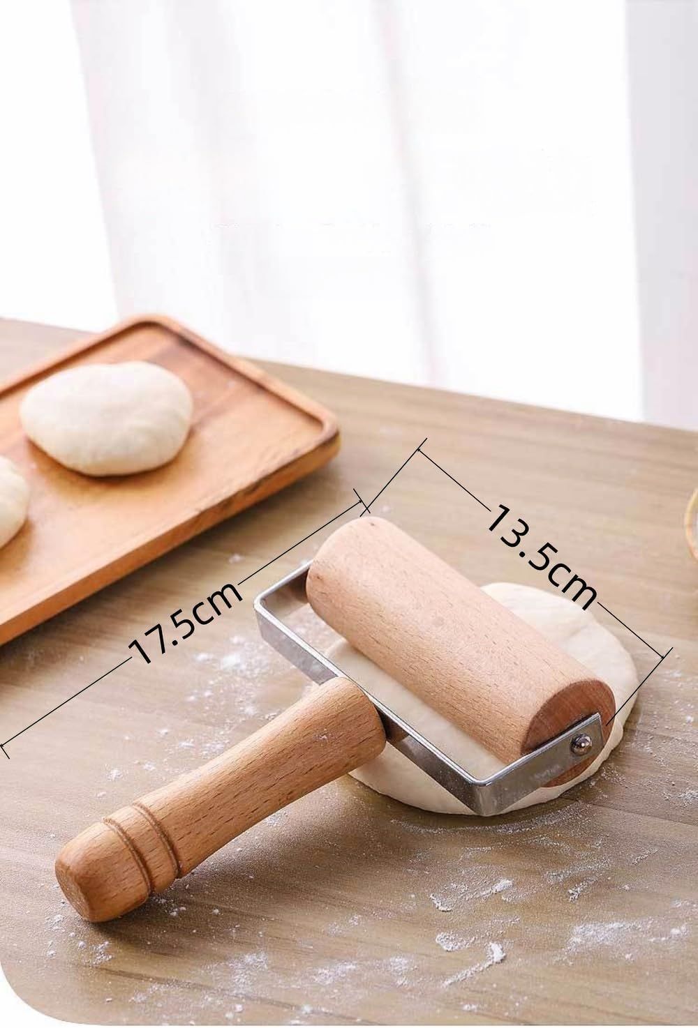 Stainless Steel & Beechwood Rolling Pin with Adjustable Thickness - Ergonomic Dumpling/Pasta Maker、Pizza, Kitchen Tool for Home Chefs, Dishwasher Safe & Rustproof Design (T) - Image 3