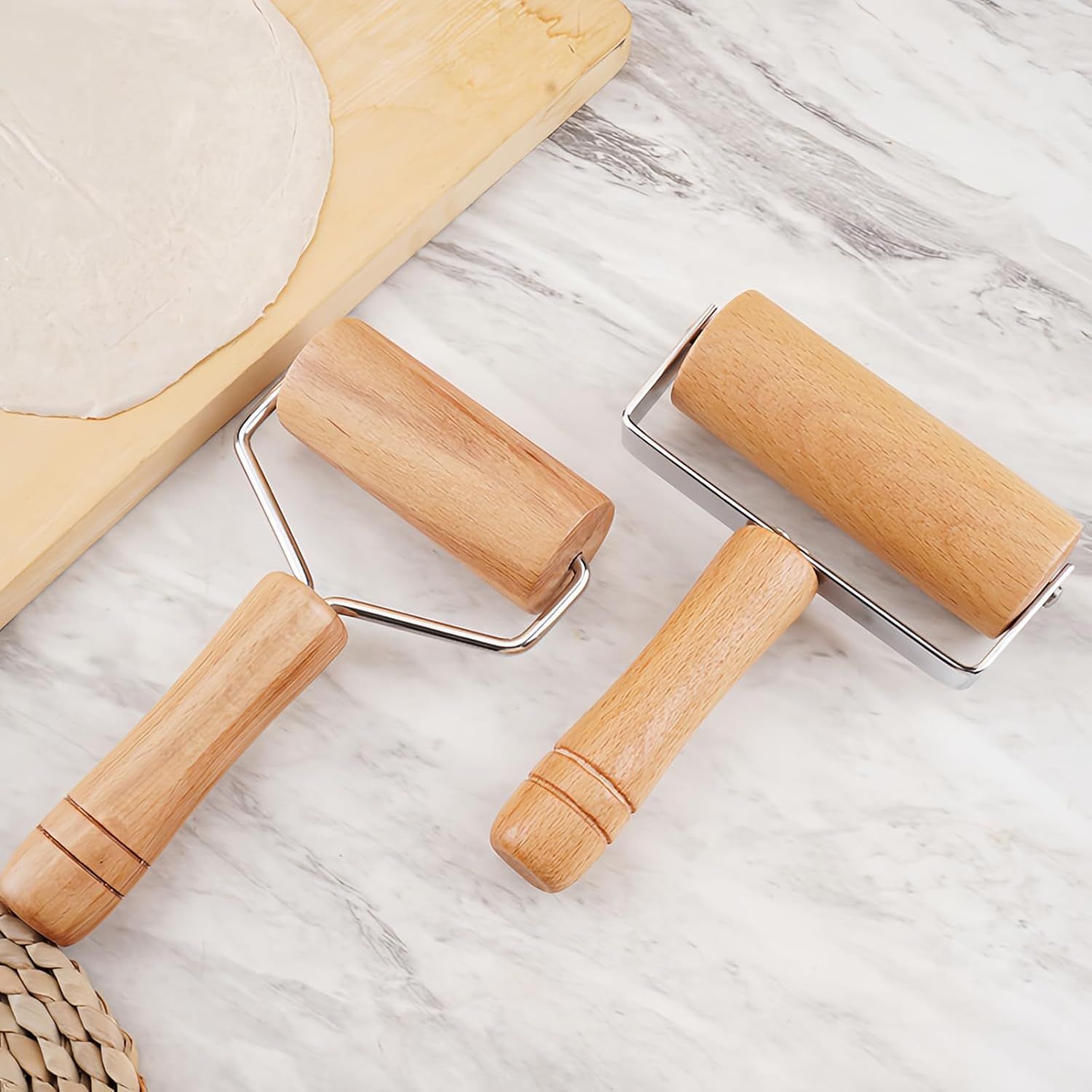 Stainless Steel & Beechwood Rolling Pin with Adjustable Thickness - Ergonomic Dumpling/Pasta Maker、Pizza, Kitchen Tool for Home Chefs, Dishwasher Safe & Rustproof Design (T) - Image 4