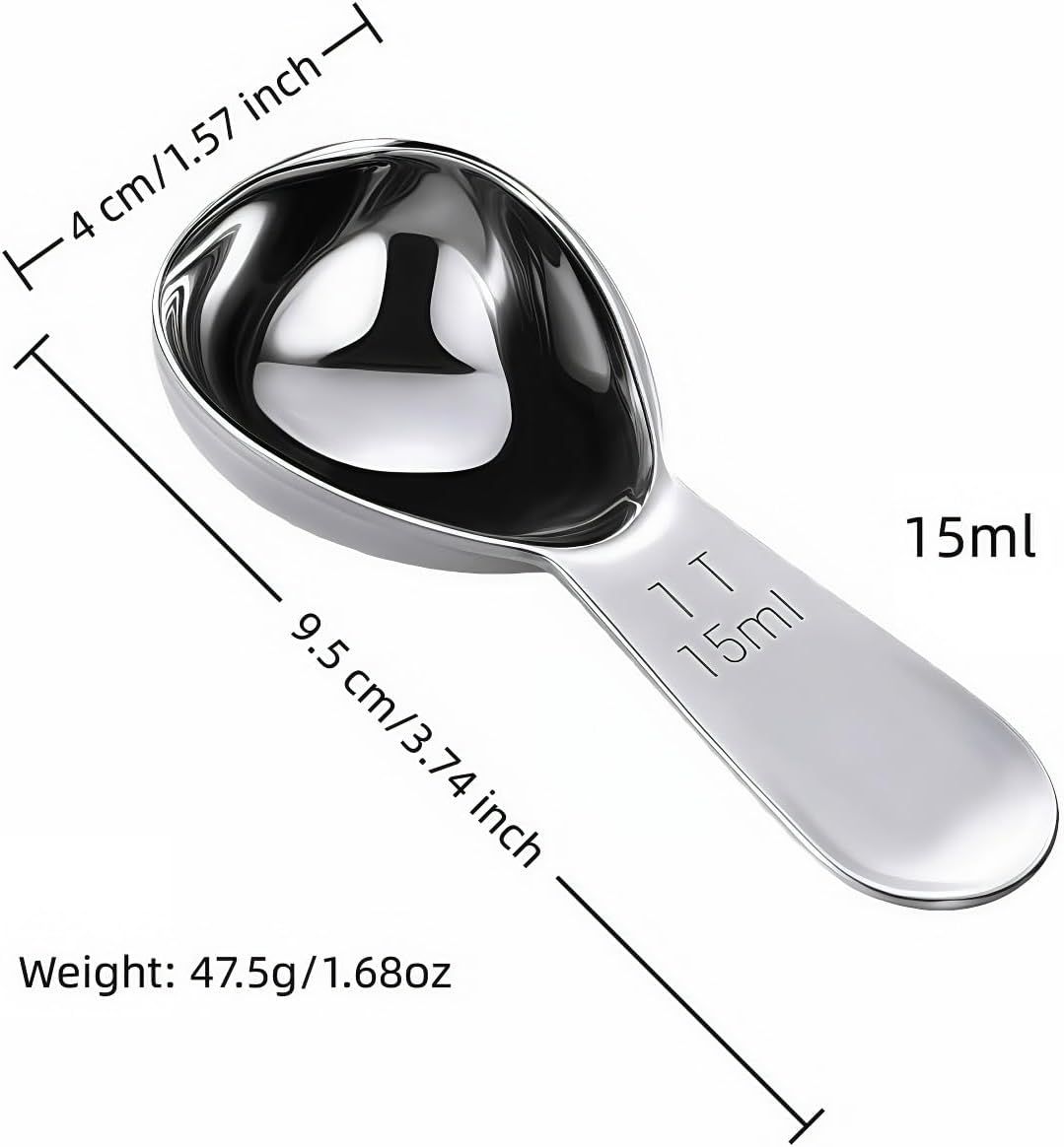 1 Tbsp(15ml) Coffee Scoop,Stainless Steel Measuring Spoons for Coffee,Protein Powder,Sugar,Easy Read Laser Engraved Mark,Short Handle Fits in Container,Rust-Resistant,Drop-Resistant (1T 15ml) - Image 2