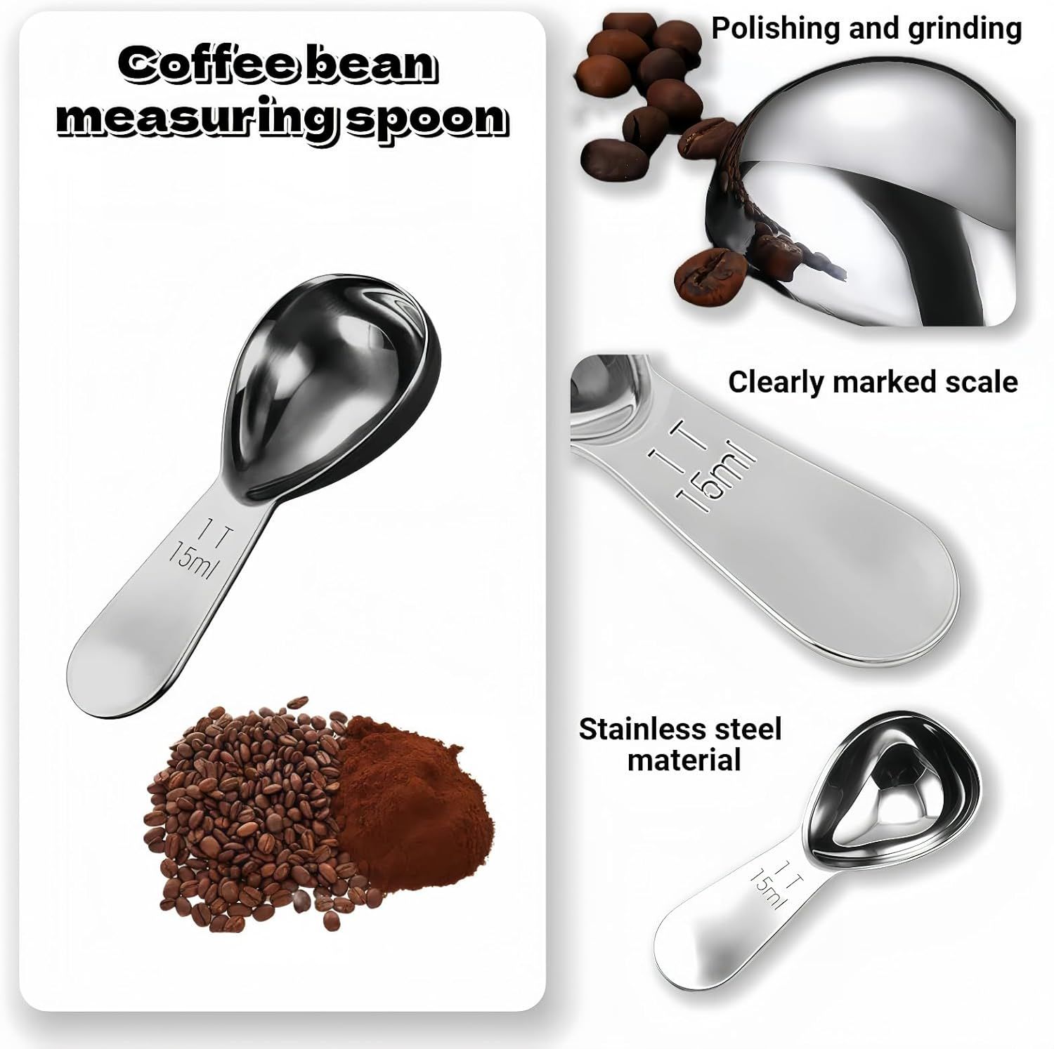 1 Tbsp(15ml) Coffee Scoop,Stainless Steel Measuring Spoons for Coffee,Protein Powder,Sugar,Easy Read Laser Engraved Mark,Short Handle Fits in Container,Rust-Resistant,Drop-Resistant (1T 15ml) - Image 3