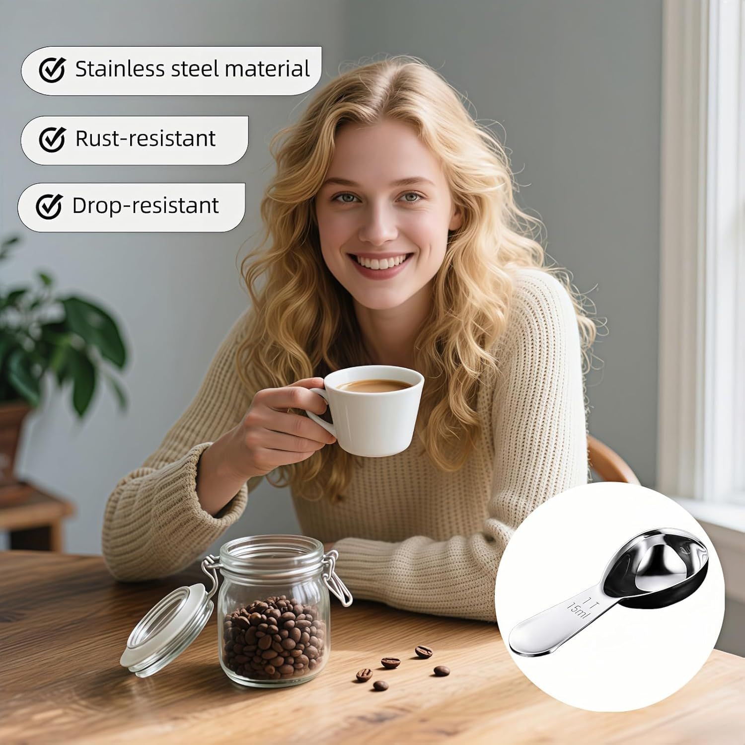 1 Tbsp(15ml) Coffee Scoop,Stainless Steel Measuring Spoons for Coffee,Protein Powder,Sugar,Easy Read Laser Engraved Mark,Short Handle Fits in Container,Rust-Resistant,Drop-Resistant (1T 15ml) - Image 4