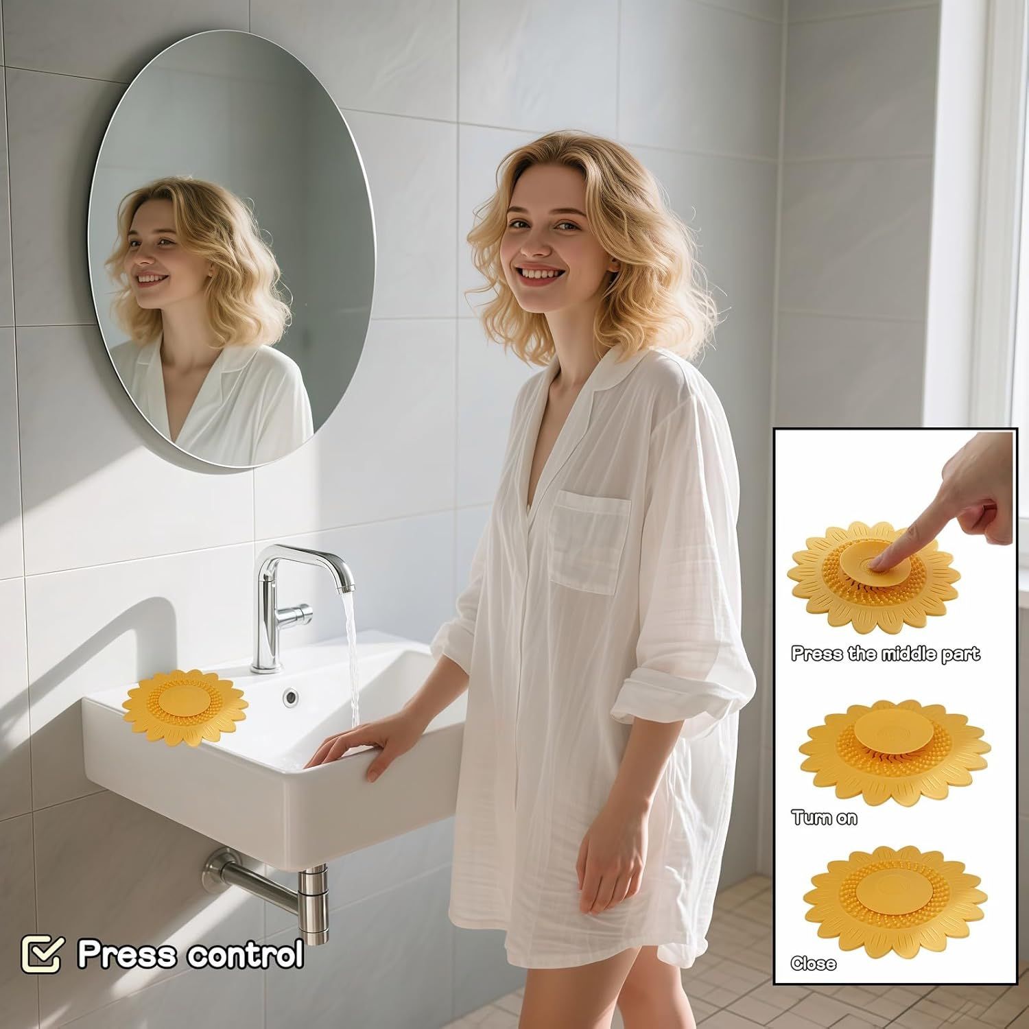 Sunflower Silicone Drain Cover,2-Pack Hair Catcher for Shower Tub Sink, Flower Shape Bathtub Drain Cover, Non-Slip Silicone Strainer for Kitchen Bathroom Laundry (Blue Yellow) - Image 5