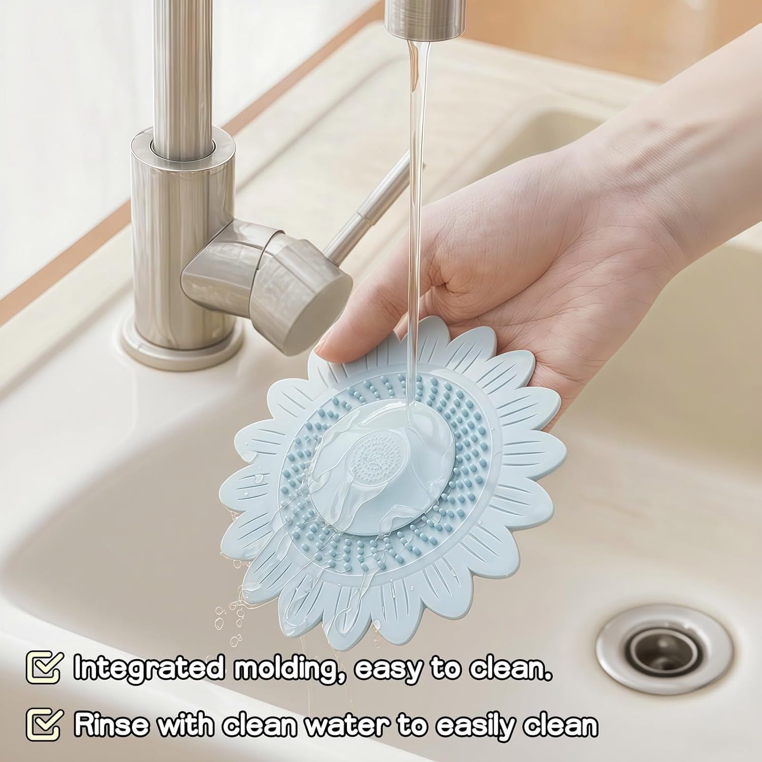 Sunflower Silicone Drain Cover,2-Pack Hair Catcher for Shower Tub Sink, Flower Shape Bathtub Drain Cover, Non-Slip Silicone Strainer for Kitchen Bathroom Laundry (Blue Yellow) - Image 6