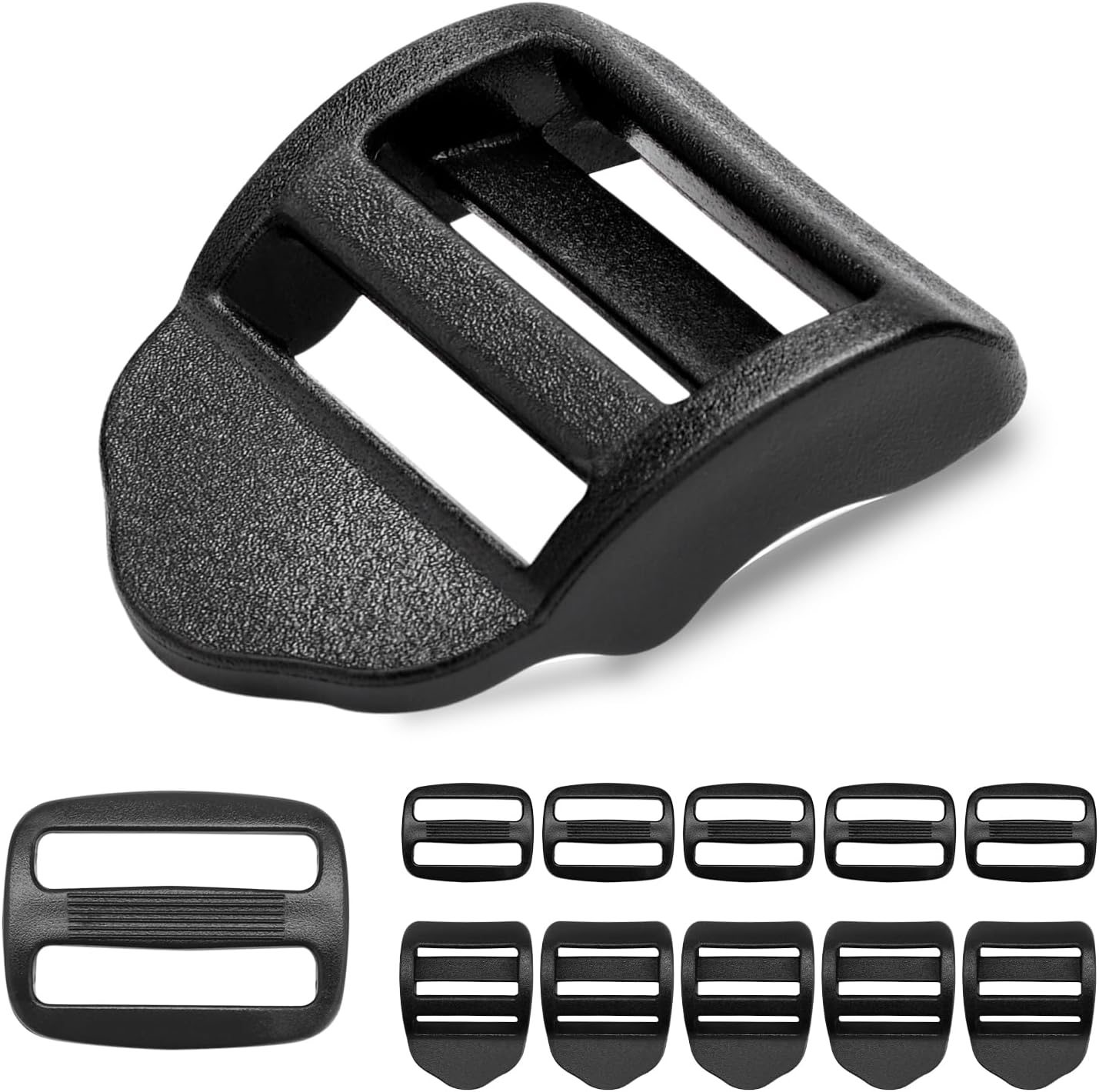 CooBigo 6 Pcs Ladder Slider Buckles+6 Pcs Tri glide Slider for Backpack Strap Clips, Plastic Clips for Straps Adjuster, Backpack Clips for 1 Inch webbing strap. - Image 1