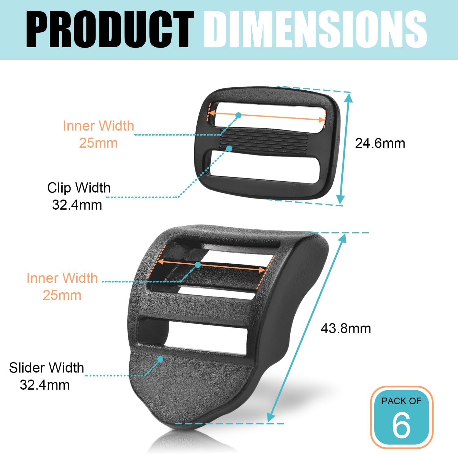 CooBigo 6 Pcs Ladder Slider Buckles+6 Pcs Tri glide Slider for Backpack Strap Clips, Plastic Clips for Straps Adjuster, Backpack Clips for 1 Inch webbing strap. - Image 2
