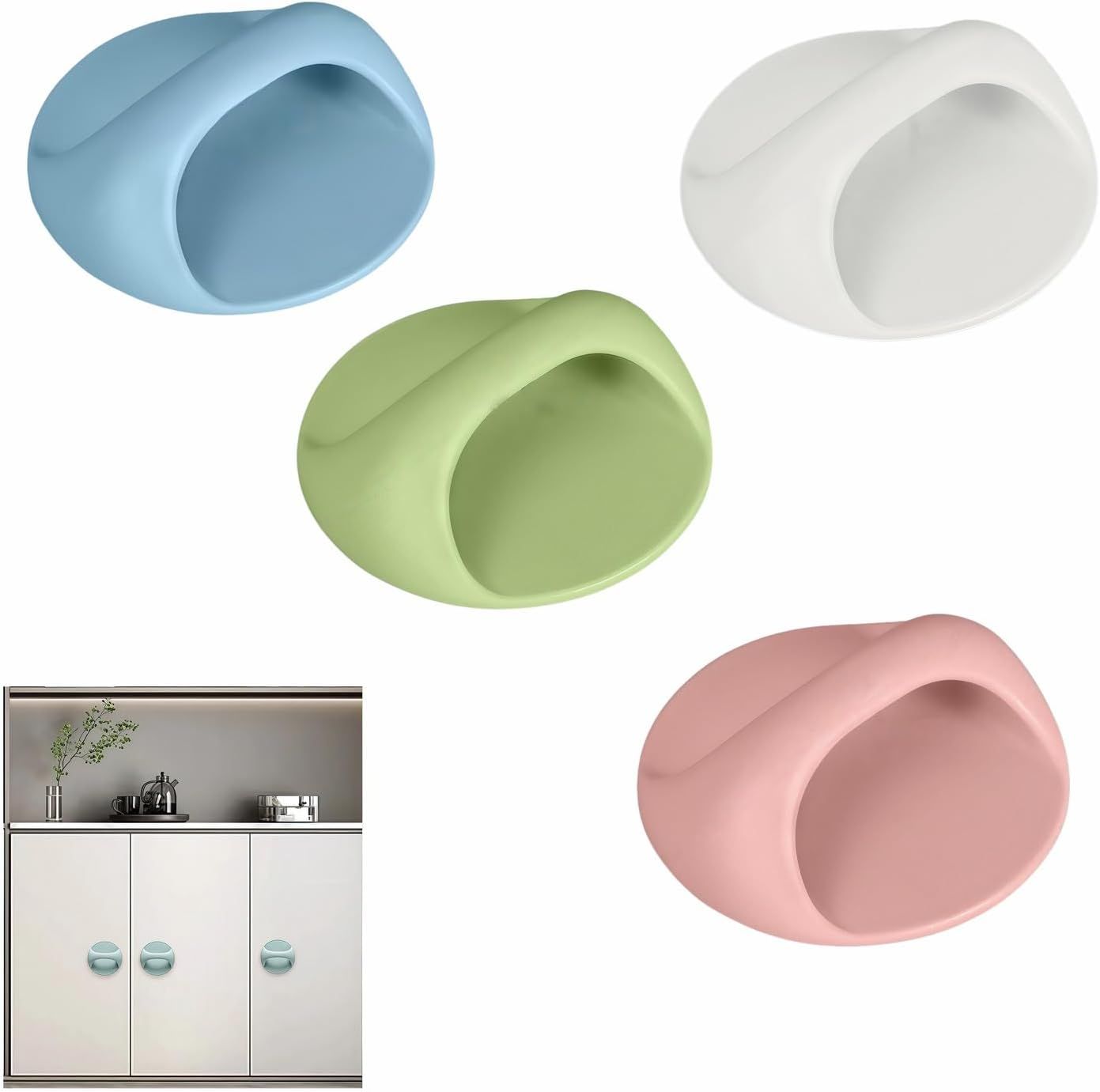 4-Pack Self-Adhesive Cabinet Pulls, No-Drill Handles for Cabinet, Window, Drawer, Glass Door, Easy Installation & Strong Grip (White, Pink, Blue, Green),2.56 Inch Adhesive Pull Knob - Image 1