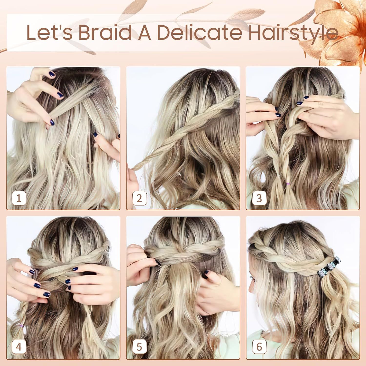 Braided Hair Clips For Women - Sparkling Crystal Stone Hair Clips For Styling Sectioning with 3 Small Hair Barrettes, Hair Accessories Four-Leaf Chopped with Rhinestones for Women& Girls 4 PCS (# 1) - Image 4