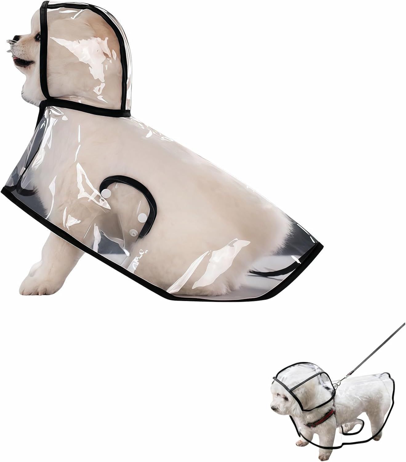 Transparent Dog Rain Poncho for Small Medium Dogs - Thick Waterproof Raincoat with Hidden Leash Hole & Adjustable Snaps, Windproof Hooded Cape for Bichon Poodle (Large) - Image 1