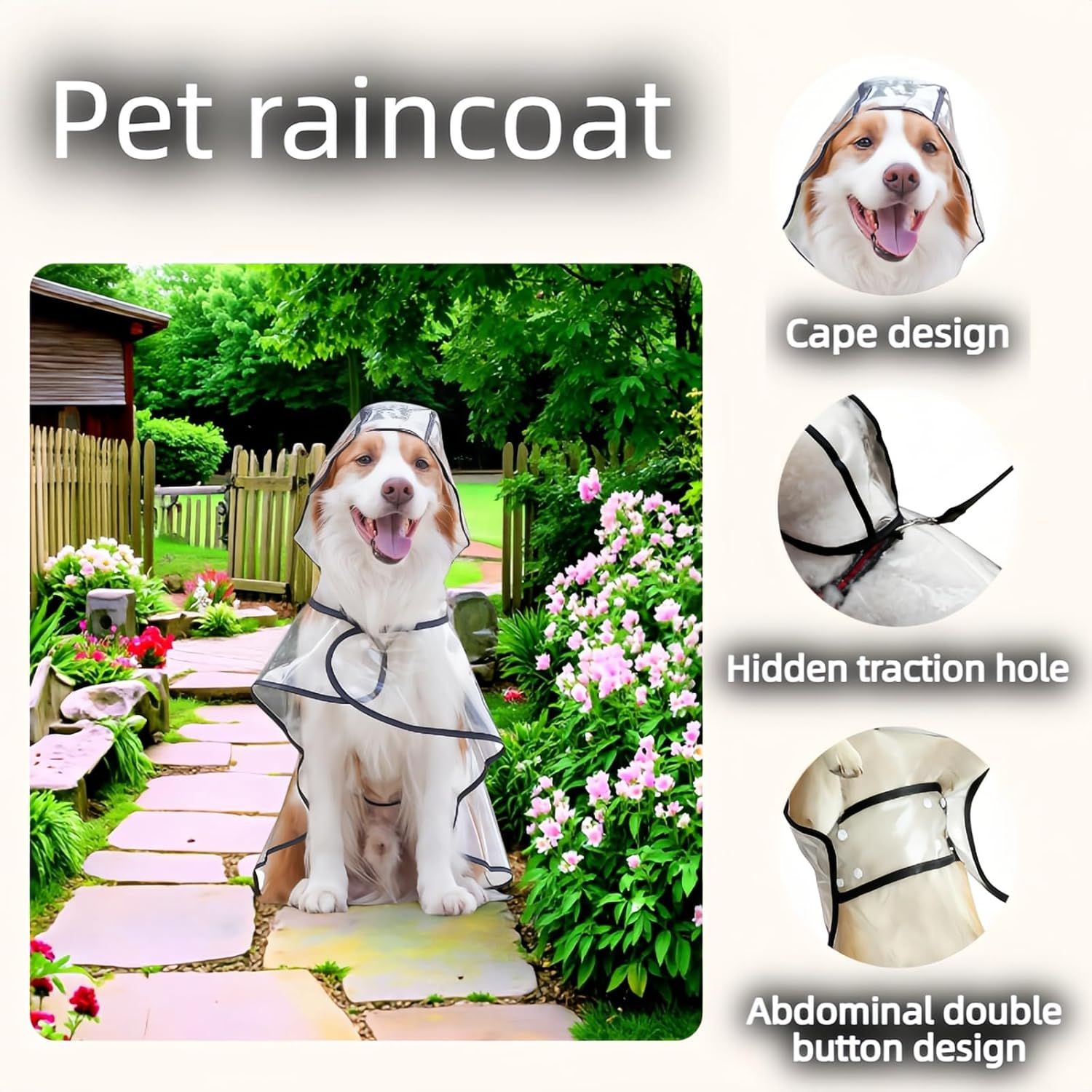 Transparent Dog Rain Poncho for Small Medium Dogs - Thick Waterproof Raincoat with Hidden Leash Hole & Adjustable Snaps, Windproof Hooded Cape for Bichon Poodle (Large) - Image 2