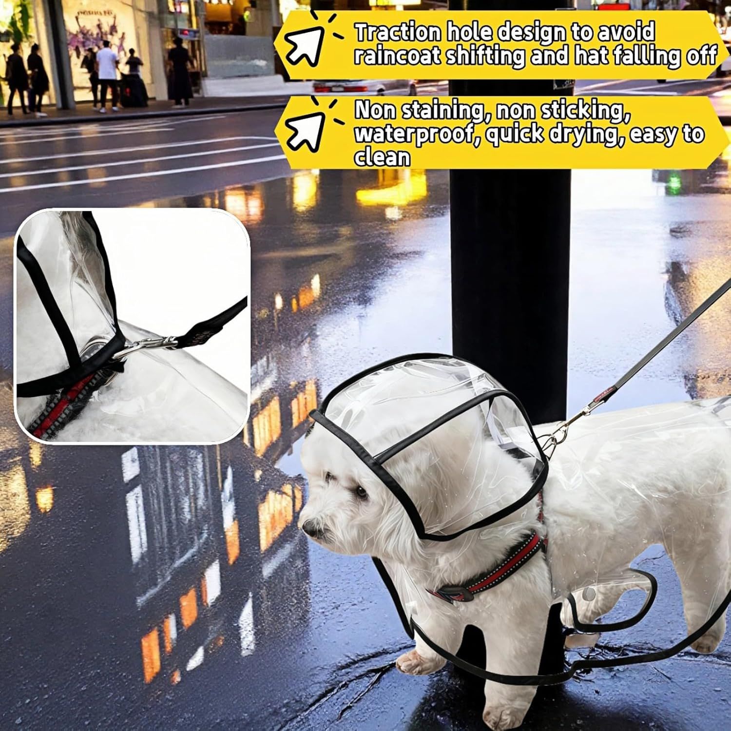 Transparent Dog Rain Poncho for Small Medium Dogs - Thick Waterproof Raincoat with Hidden Leash Hole & Adjustable Snaps, Windproof Hooded Cape for Bichon Poodle (Large) - Image 4