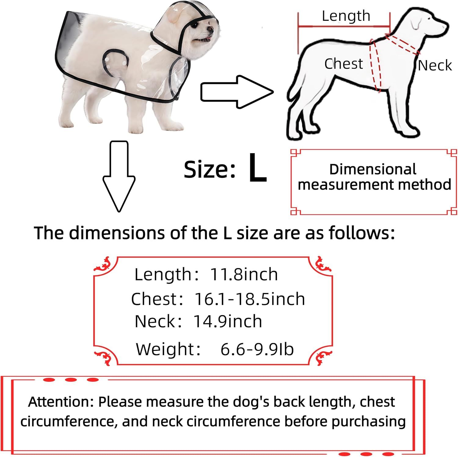 Transparent Dog Rain Poncho for Small Medium Dogs - Thick Waterproof Raincoat with Hidden Leash Hole & Adjustable Snaps, Windproof Hooded Cape for Bichon Poodle (Large) - Image 5