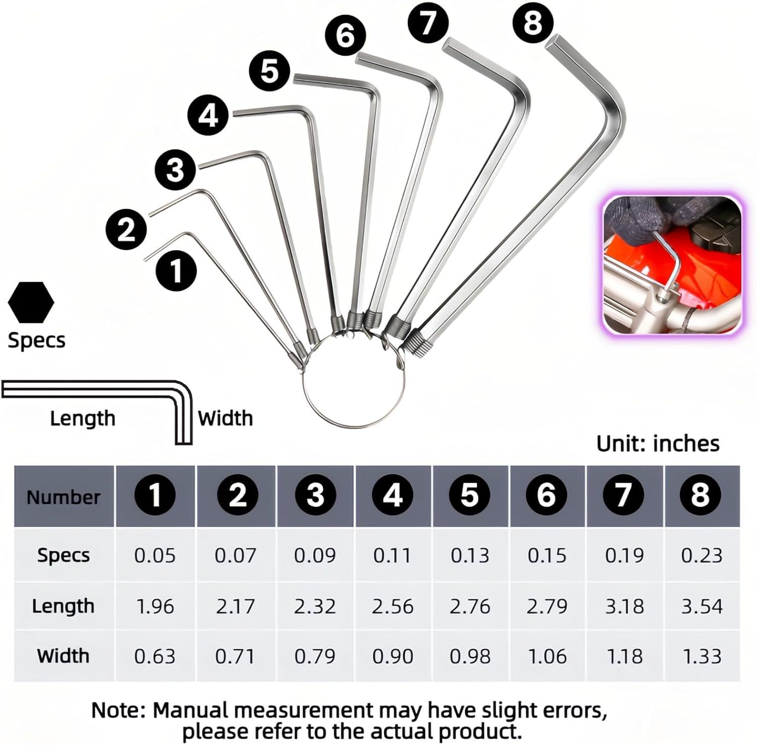 Professional 8-Piece Hex Key Set, L-Shaped Metric Allen Wrench Kit with Key Ring, 1.5-6mm Sizes, Anti-Rust,for Home DIY and Bicycle Repair - Image 7