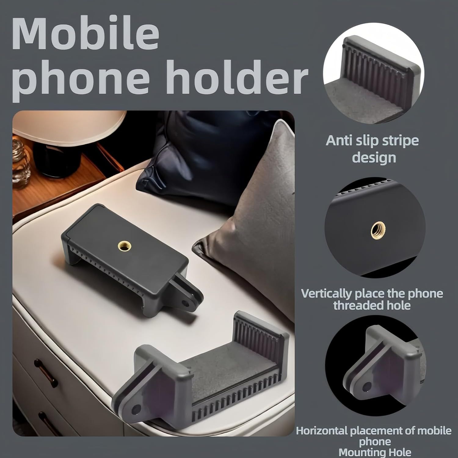 All Phone Holder – No Tools Needed! Spring Clamp Fits 55-85mm Phones, Sturdy E-Base for Car Rides, Zoom Calls & Outdoor Filming 360° Adjustable, Soft TPU Padding | Gym, Travel, Studio - Image 7