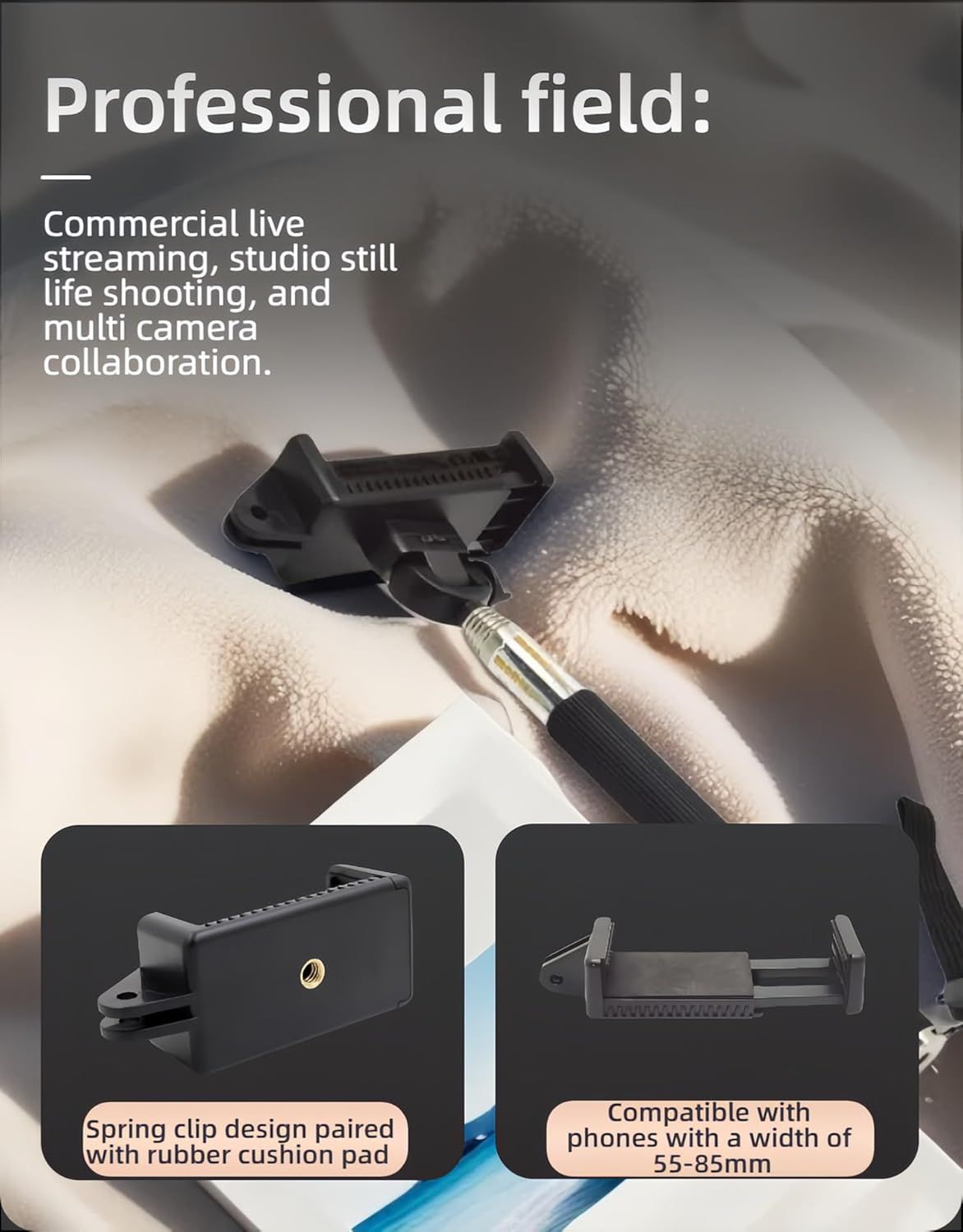All Phone Holder – No Tools Needed! Spring Clamp Fits 55-85mm Phones, Sturdy E-Base for Car Rides, Zoom Calls & Outdoor Filming 360° Adjustable, Soft TPU Padding | Gym, Travel, Studio - Image 8