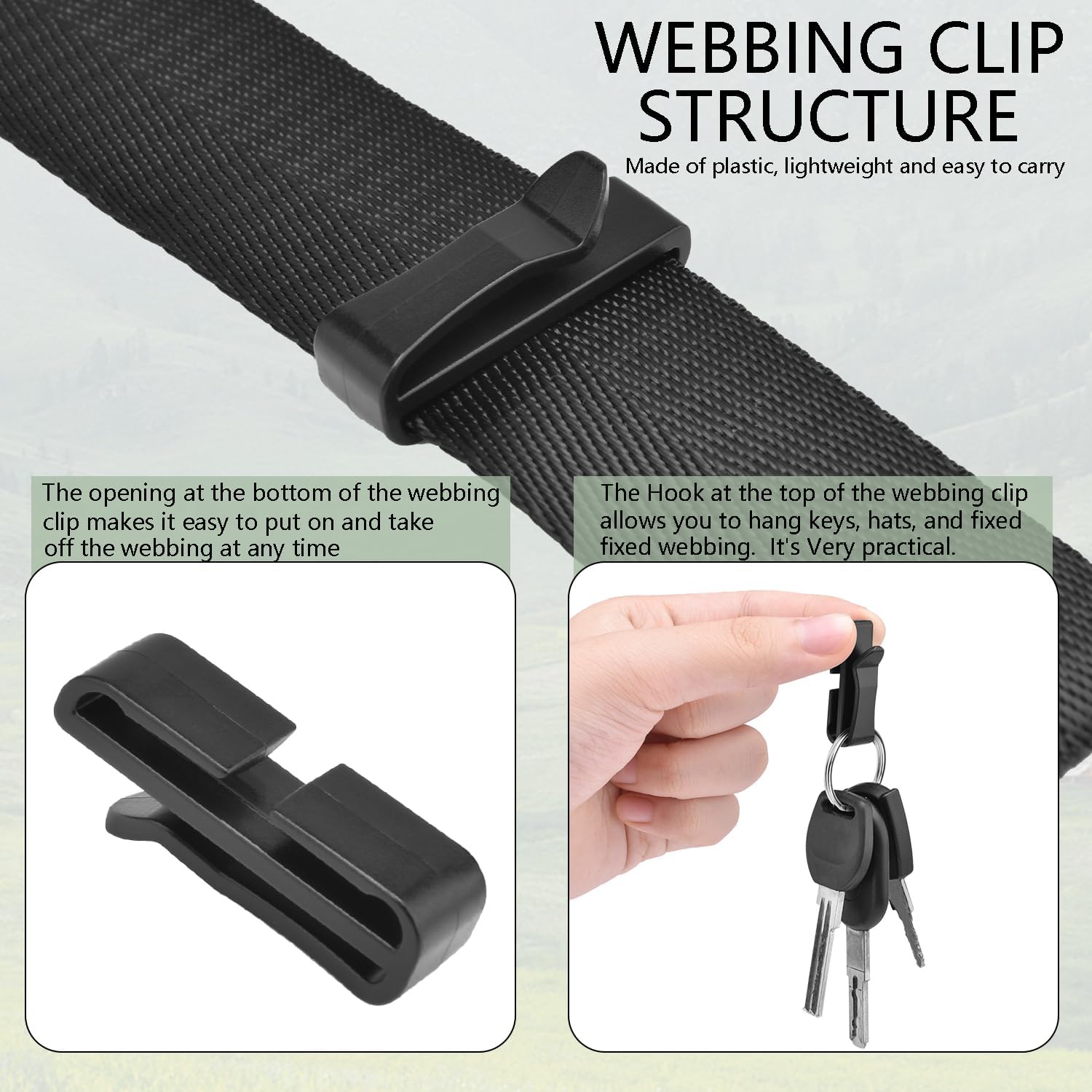 CooBigo Plastic Webbing Ending Clip, Tactical Molle Belt Clip Hook, Hiking Camping Backpack Helmet Goggle Webbing Clip - Image 4