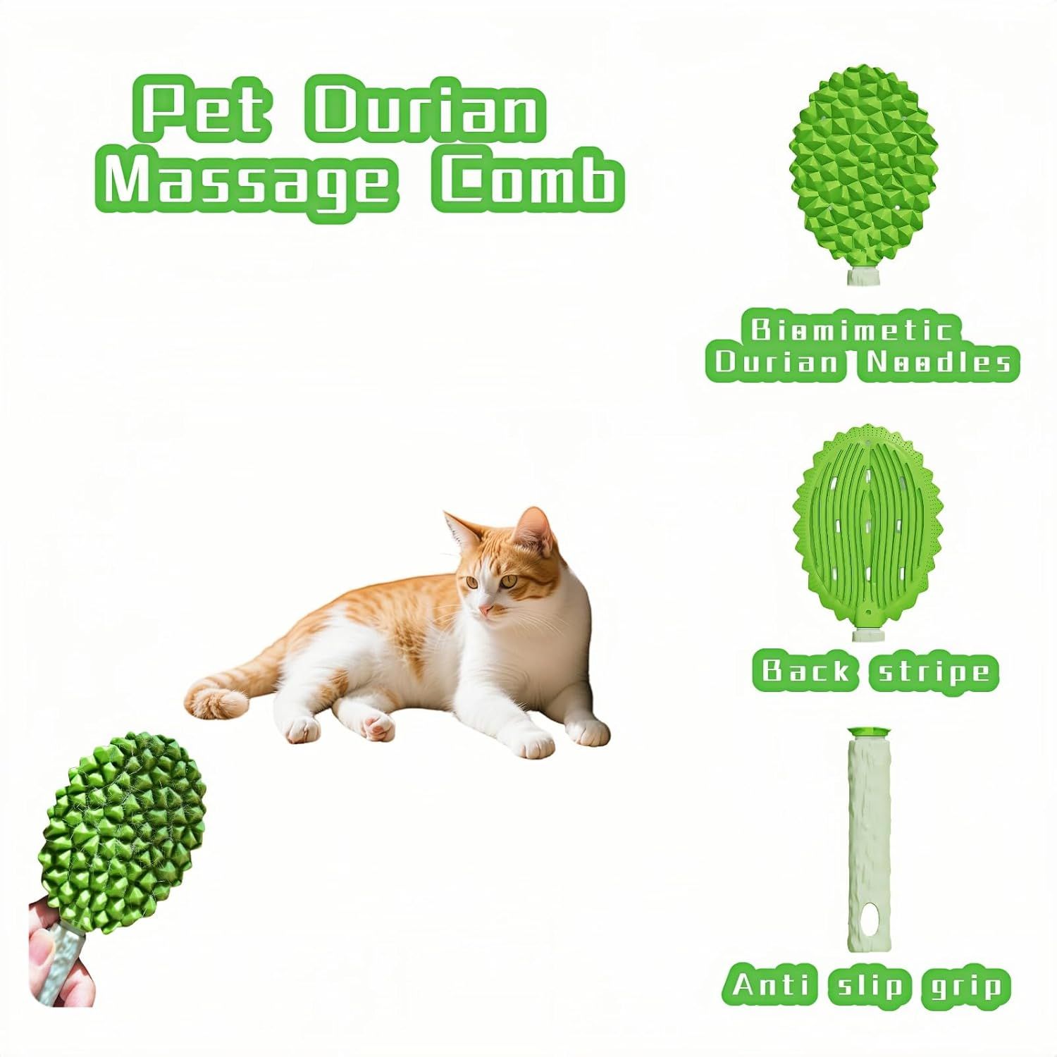 Pet Durian Massage Comb, Dual-Sided Cat Dog Grooming Tool with Back Scraping Teeth, Green, 8.66 inch - Image 2
