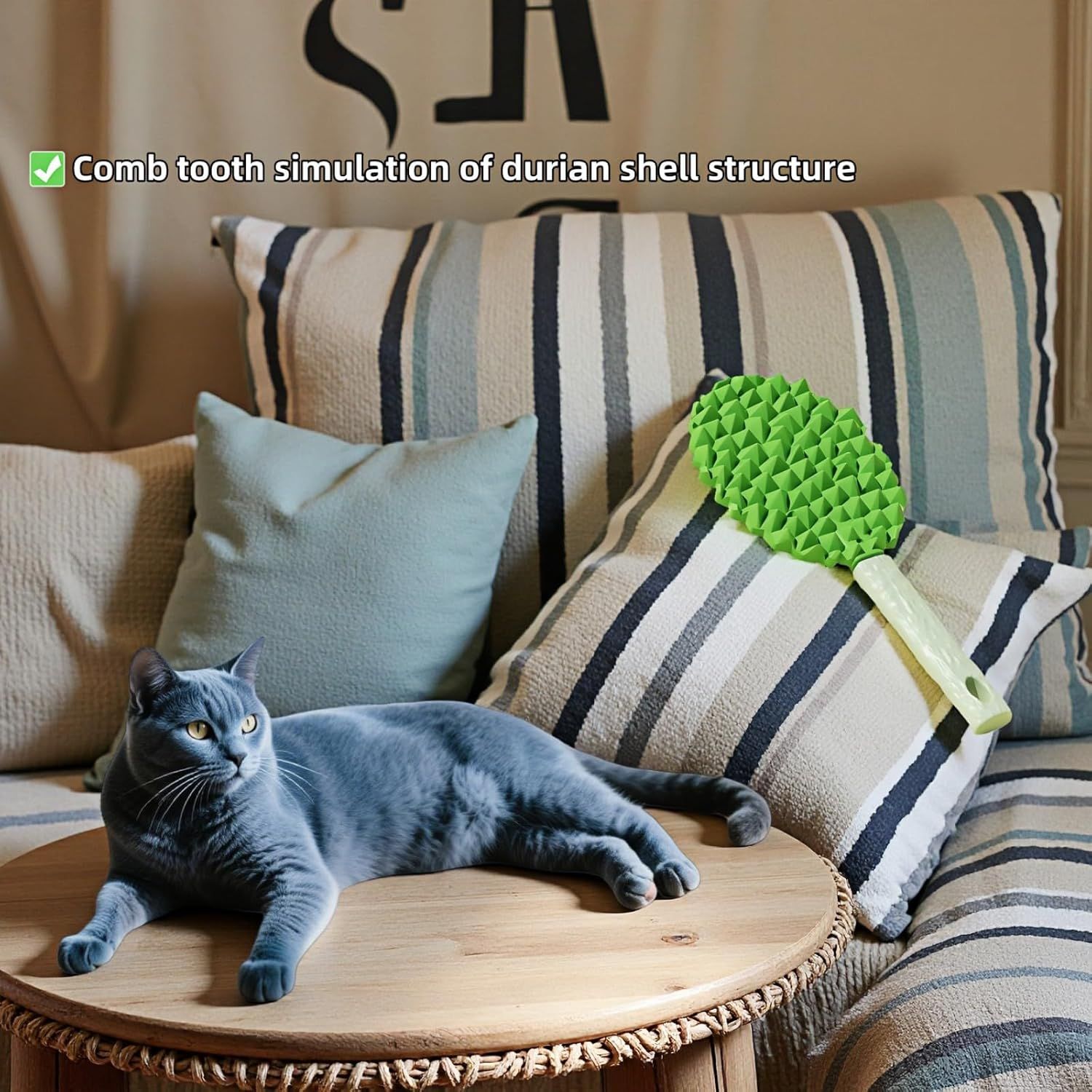 Pet Durian Massage Comb, Dual-Sided Cat Dog Grooming Tool with Back Scraping Teeth, Green, 8.66 inch - Image 3