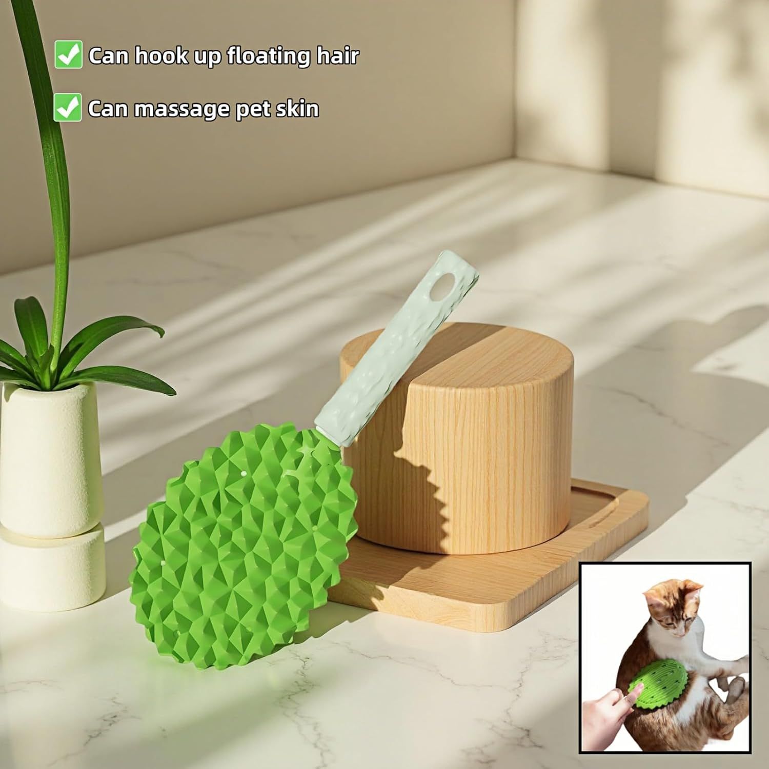 Pet Durian Massage Comb, Dual-Sided Cat Dog Grooming Tool with Back Scraping Teeth, Green, 8.66 inch - Image 7