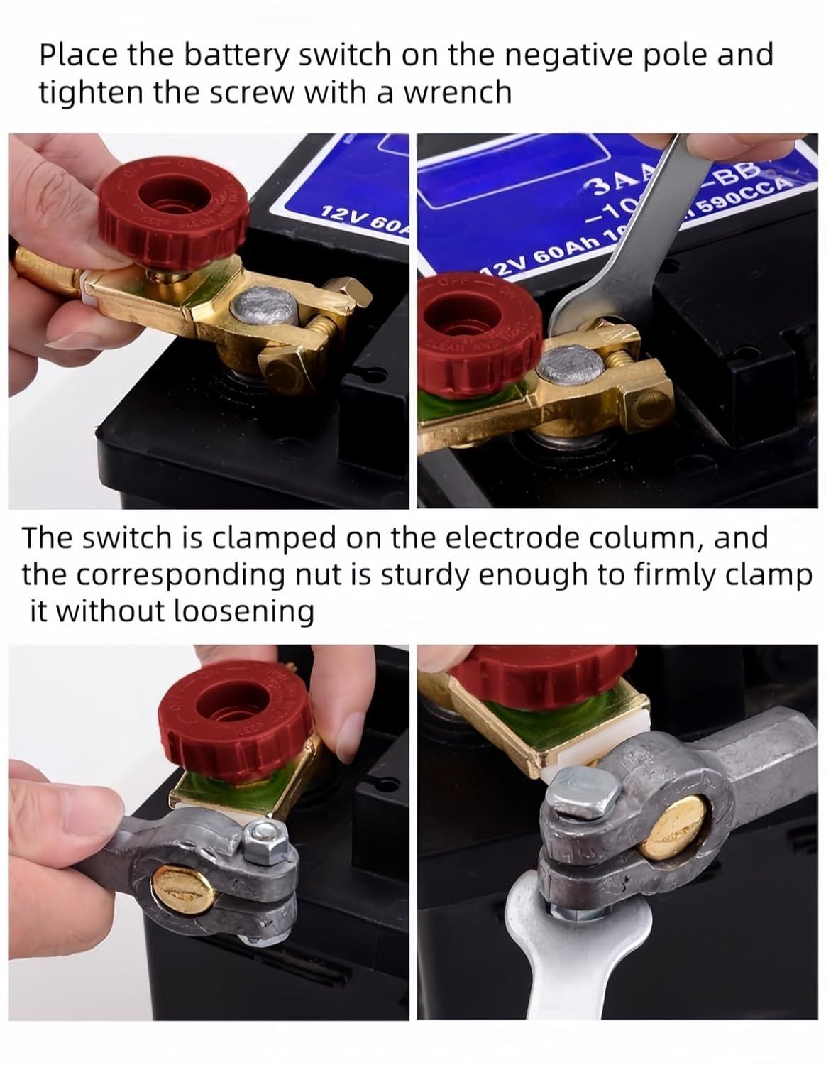 Top Post Battery Disconnect Switch 12V 125A Heavy Duty Brass Marine Car Truck RV Boat Anti-Corrosion Quick Release Knob for Battery Saver 0.59-0.67