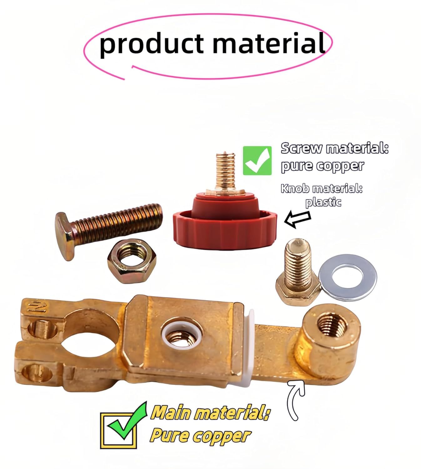 Top Post Battery Disconnect Switch 12V 125A Heavy Duty Brass Marine Car Truck RV Boat Anti-Corrosion Quick Release Knob for Battery Saver 0.59-0.67