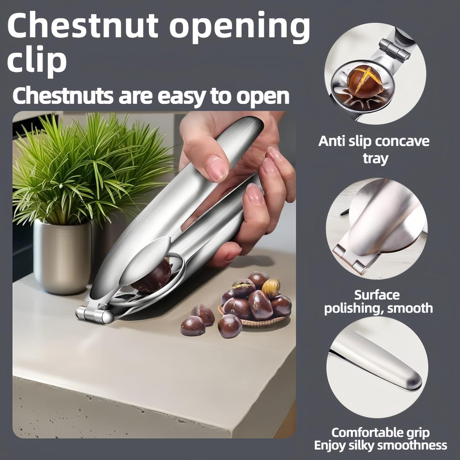 Multi-Purpose Nut Cracker Tool, 6.89 inch Stainless Steel Opener for Chestnuts, Walnuts, Almonds, Peanuts with Anti-Slip Design - Image 4