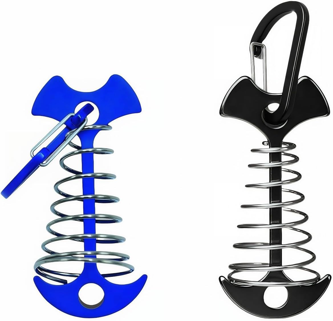 Fishbone SpringTent Peg Portable Windproof Anchors,Aluminum Tent Stakes with Carabiner for Camping Deck, Spring-Loaded Gutter Hook for Tarp,Adjustable Gap Stake for Outdoor Canopy (Blue and Black) - Image 1