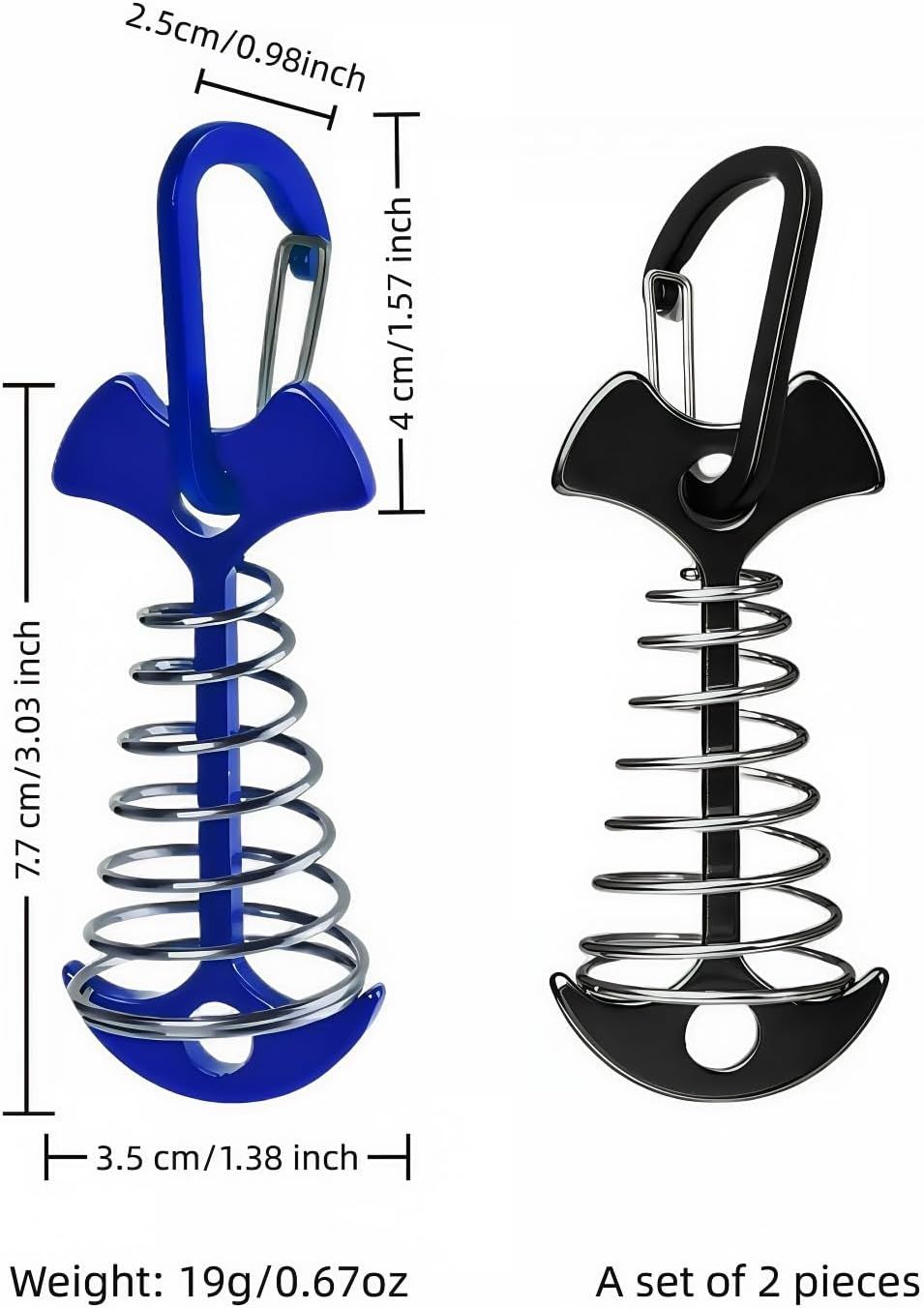 Fishbone SpringTent Peg Portable Windproof Anchors,Aluminum Tent Stakes with Carabiner for Camping Deck, Spring-Loaded Gutter Hook for Tarp,Adjustable Gap Stake for Outdoor Canopy (Blue and Black) - Image 3