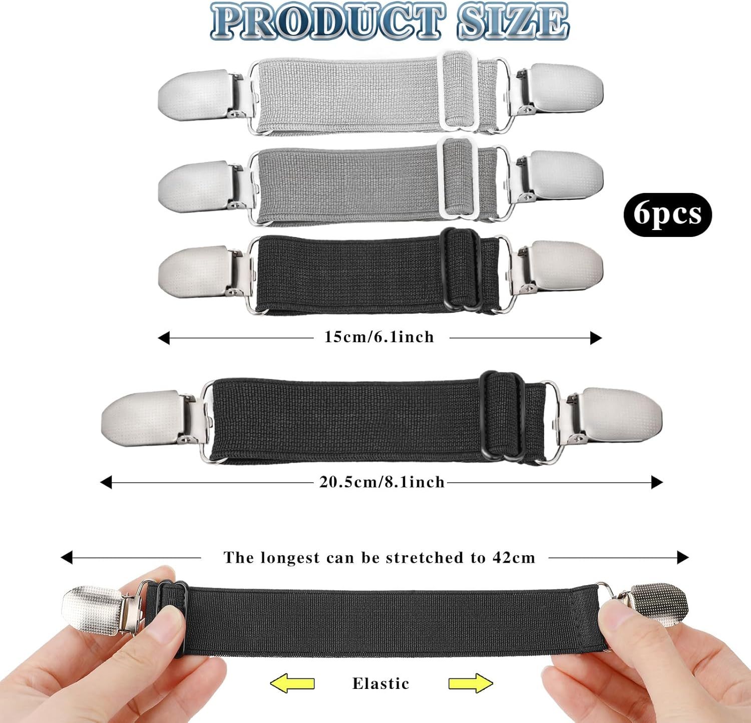 6 Pcs Adjustable Hip Elastic Belt, Elastic Band for Sewing Pant Waist Tightener Pant Belt Clip Women Men Back Cinch for Jeans Pants Dresses - Image 2
