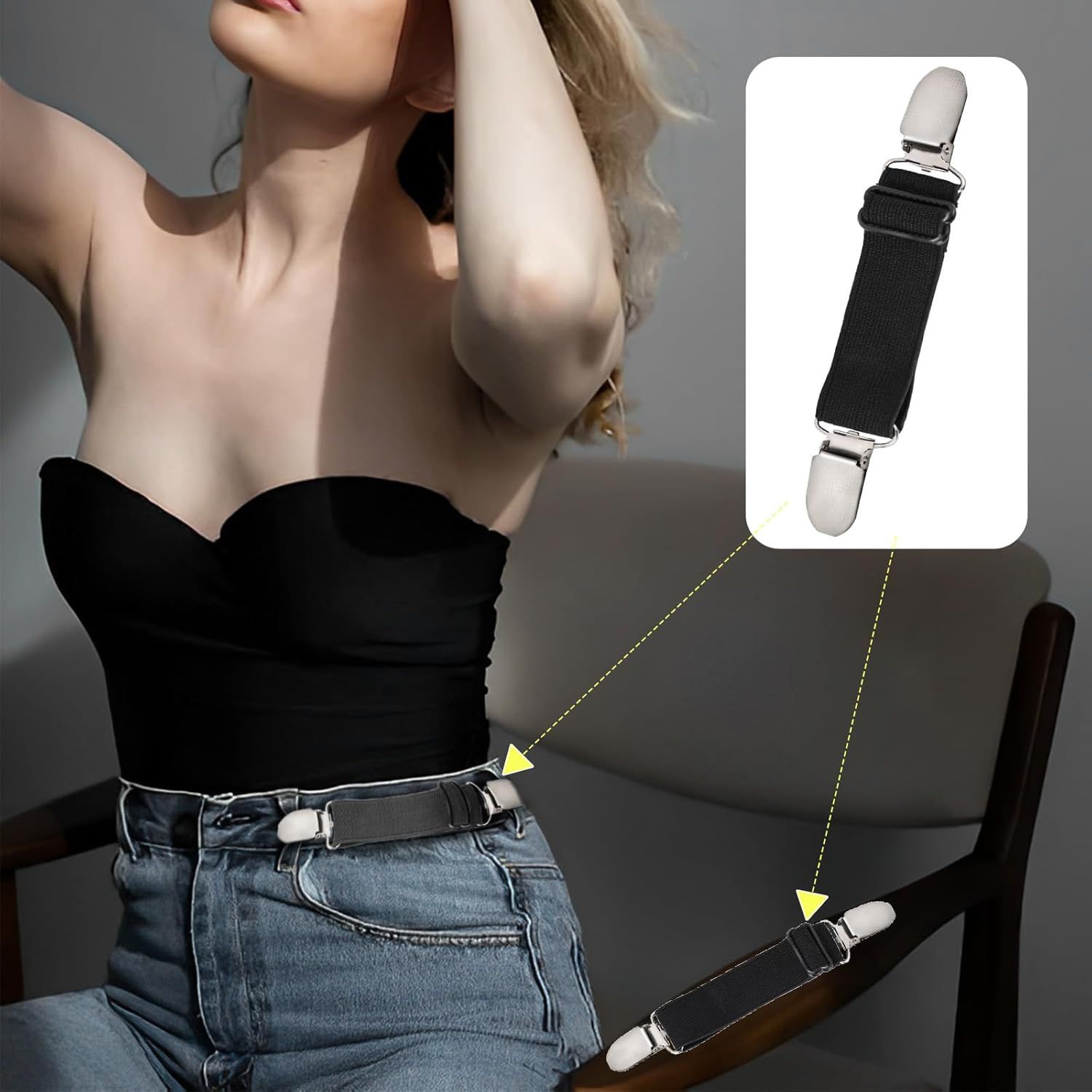 6 Pcs Adjustable Hip Elastic Belt, Elastic Band for Sewing Pant Waist Tightener Pant Belt Clip Women Men Back Cinch for Jeans Pants Dresses - Image 4