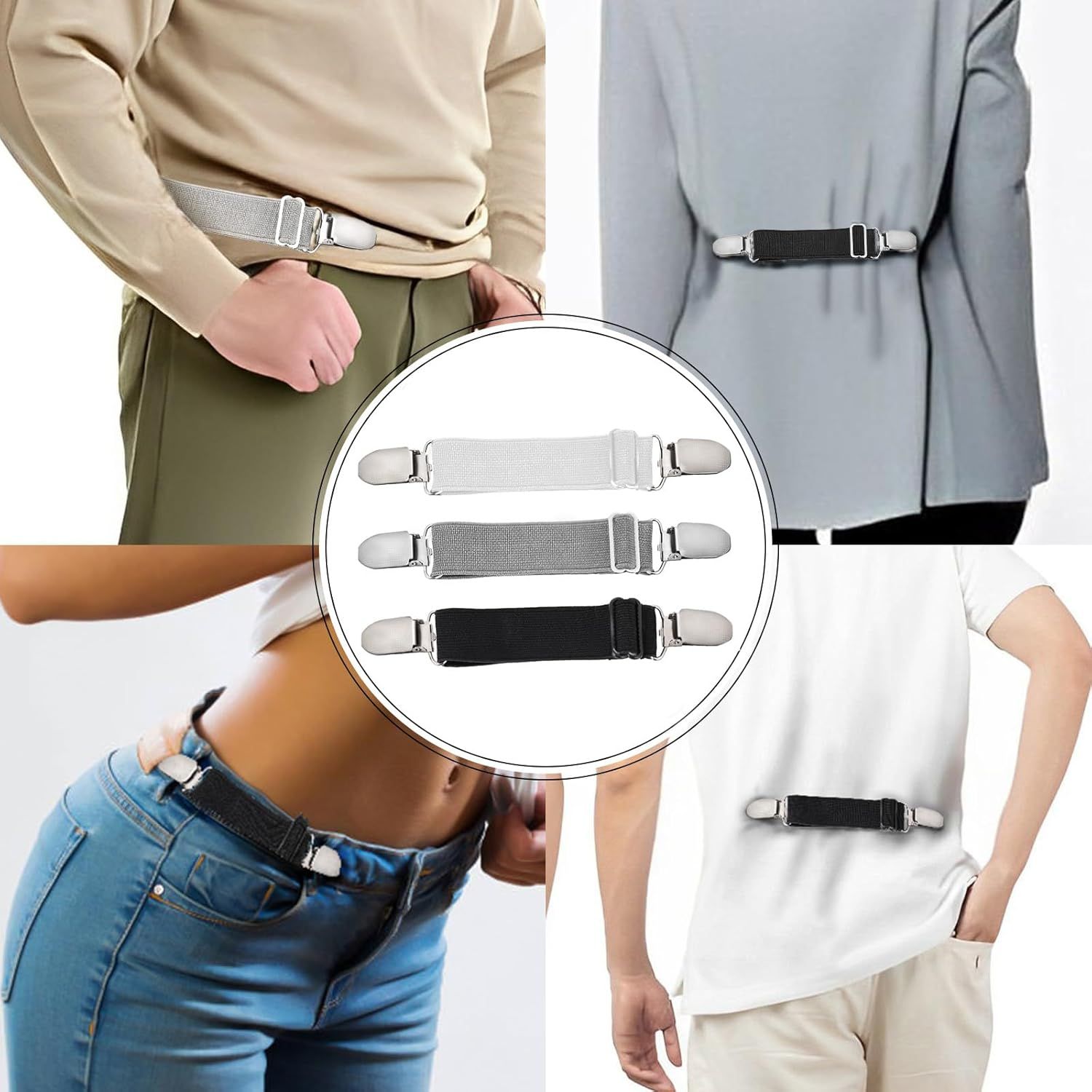 6 Pcs Adjustable Hip Elastic Belt, Elastic Band for Sewing Pant Waist Tightener Pant Belt Clip Women Men Back Cinch for Jeans Pants Dresses - Image 5