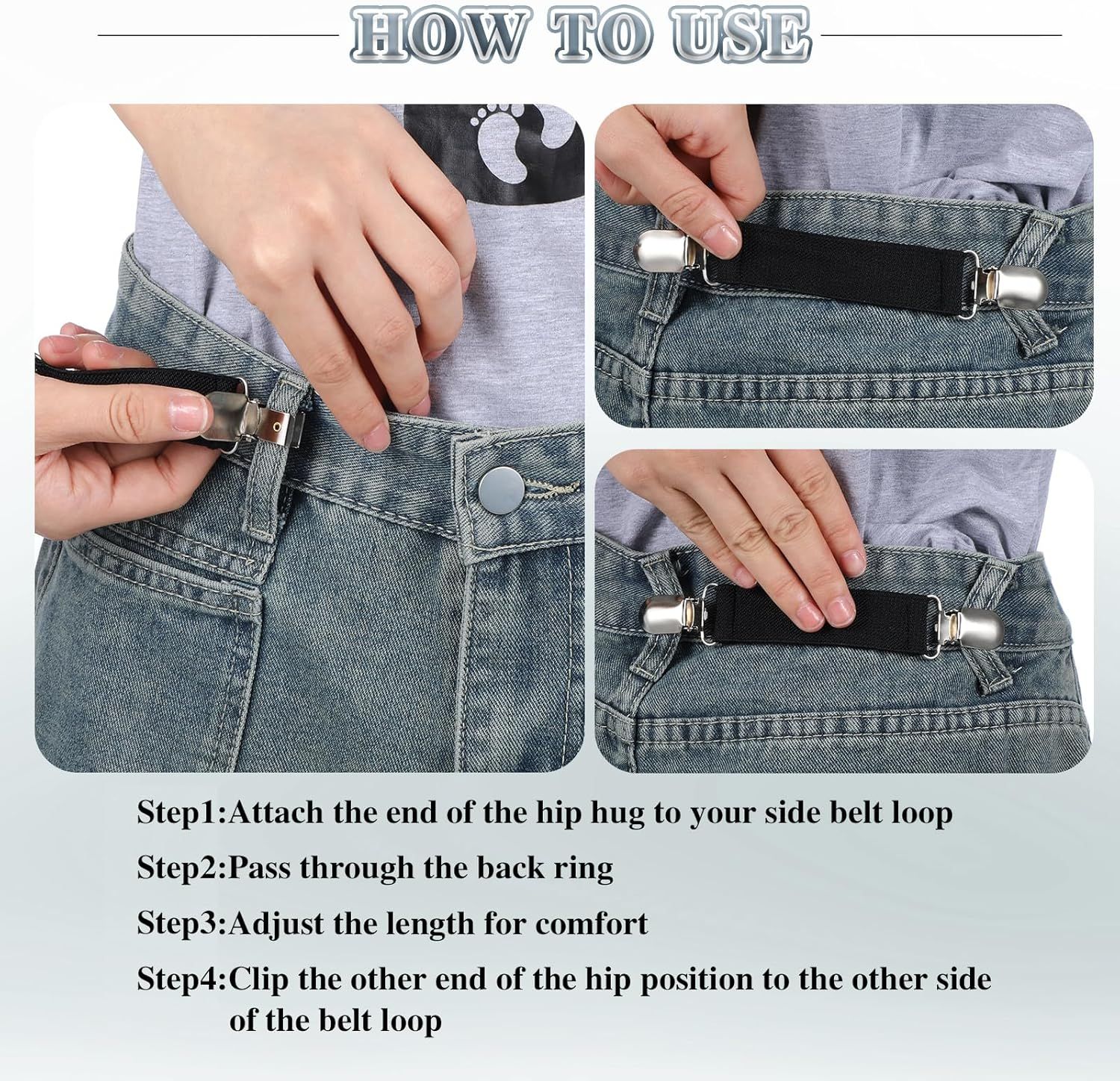 6 Pcs Adjustable Hip Elastic Belt, Elastic Band for Sewing Pant Waist Tightener Pant Belt Clip Women Men Back Cinch for Jeans Pants Dresses - Image 6