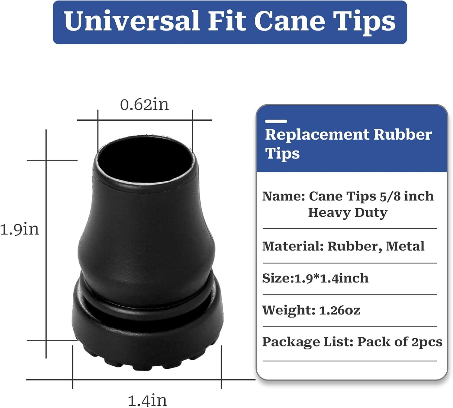 Cane Tips 5/8 inch Heavy Duty, 2 Pack Walking Cane Tips Rubber Cane Tip Replacement Rubber Tips for Canes, Crutch, Cane Foot, Walking Sticks - Image 2
