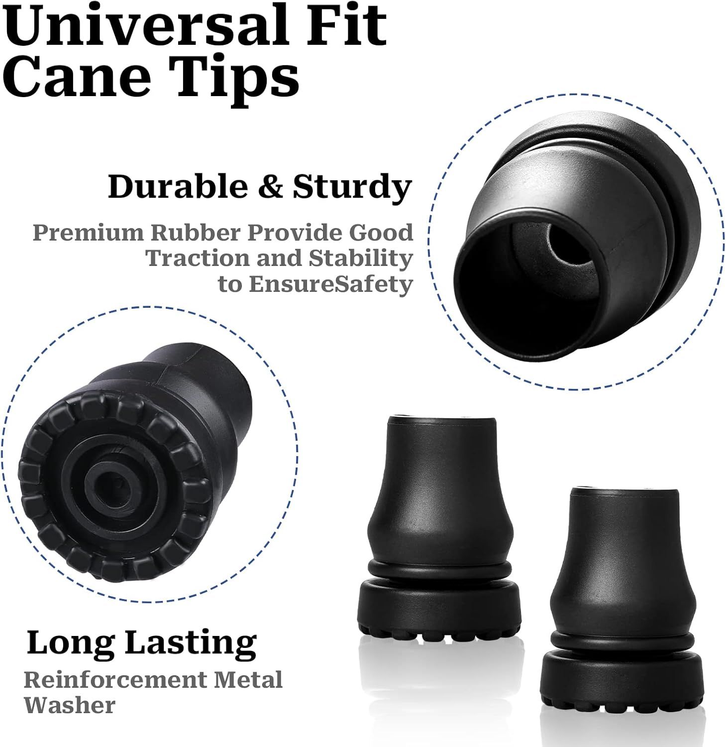 Cane Tips 5/8 inch Heavy Duty, 2 Pack Walking Cane Tips Rubber Cane Tip Replacement Rubber Tips for Canes, Crutch, Cane Foot, Walking Sticks - Image 3