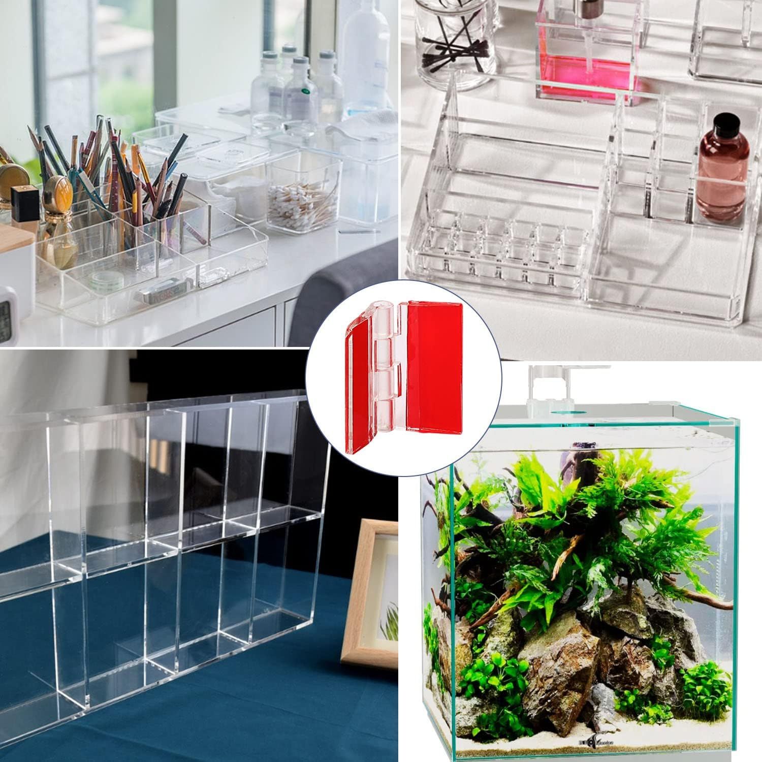 12 Pcs 35x25 mm Mini Transparent Acrylic Hinge Self-Adhesive Small Hinges Folding Hinge, Clear Plastic Hinges for Glass, Crafts, Aquarium Lid, Cabinet, Furniture, Display Stand - Image 6