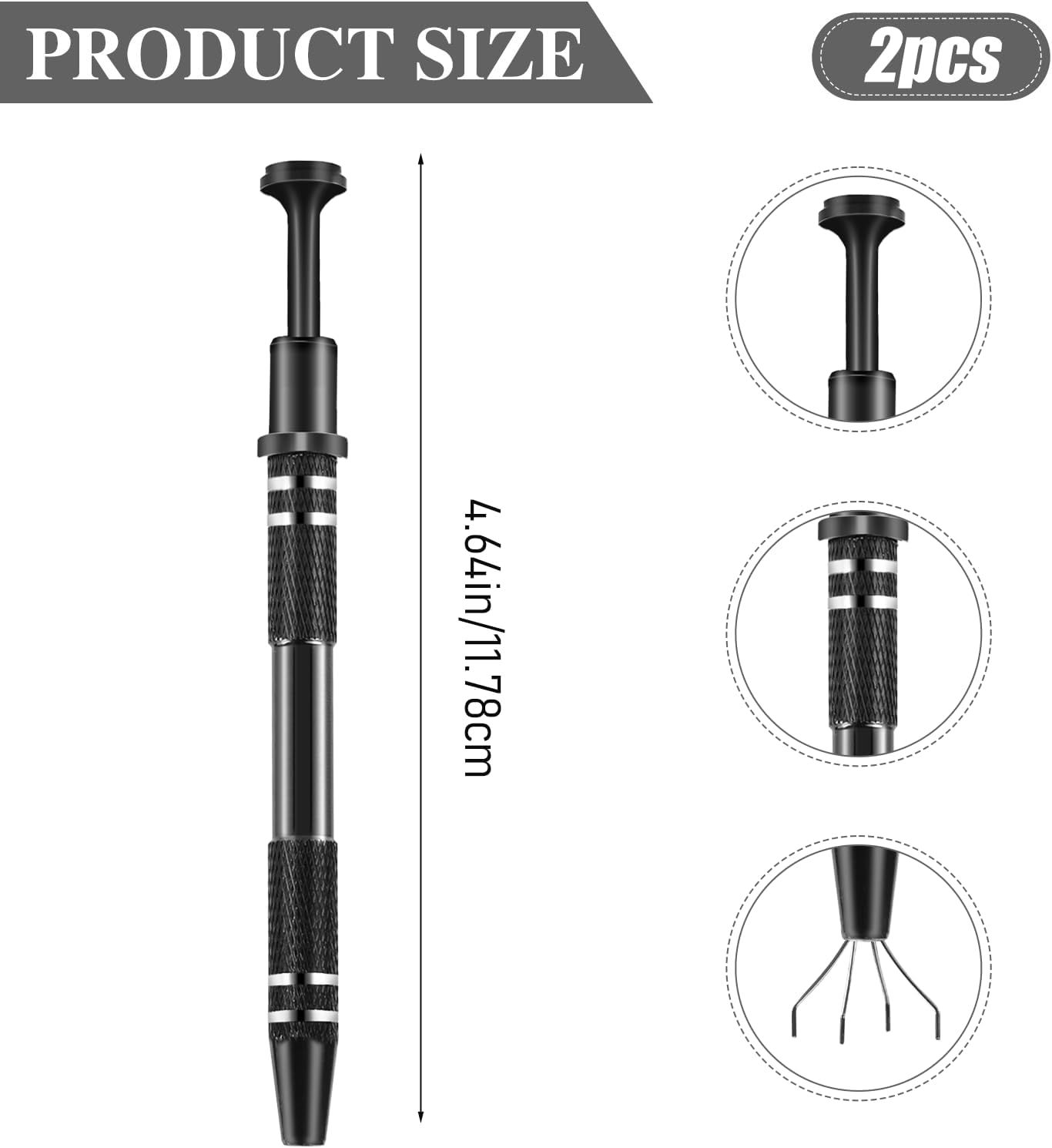 2Pcs 4 Prongs Jeweler's Pick Up Tool Stainless Steel Piercing Ball Grabber 4 Prong Diamond Claw Tweezers Pearl Grabber Pick Up Tool for Tiny Objects Ic Chips Electronic Components - Image 3