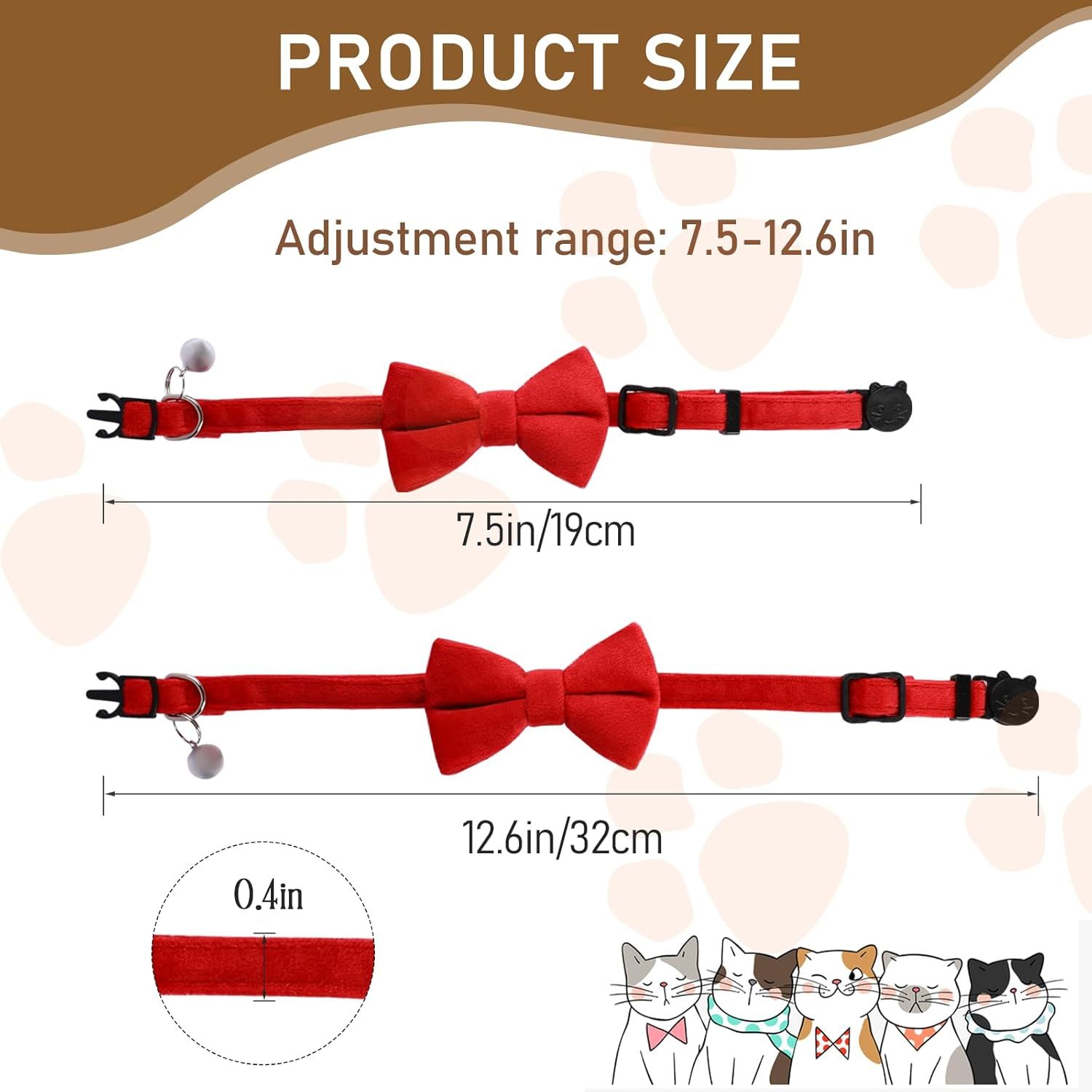 2 Pcs Velvet Cat Collar Cute Cat Bow Tie Collar for Boy Cats Breakaway Kitten Collars with Bell Adjustable Puppy Bow Tie Collar Personalized Collars for Small Pets - Image 3