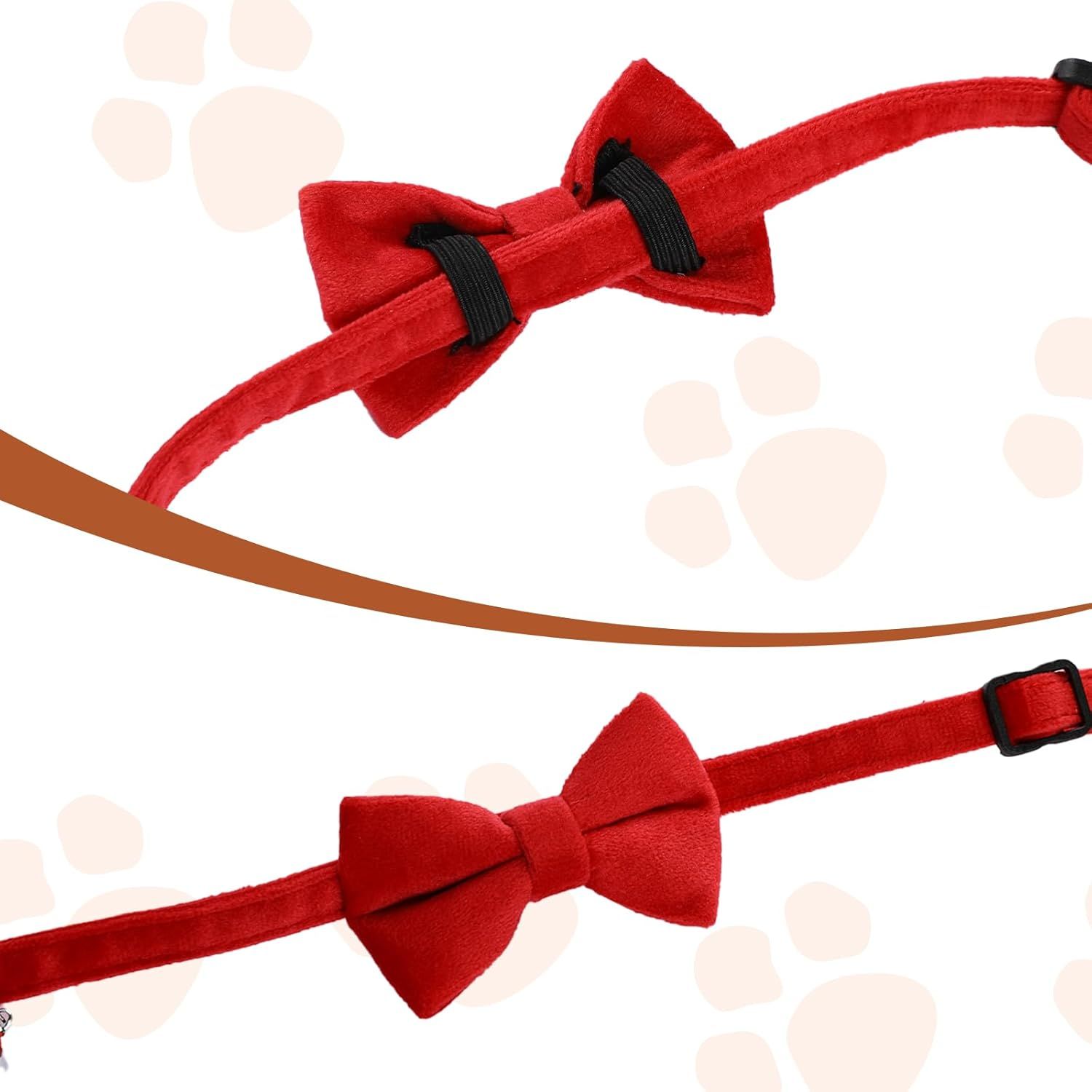 2 Pcs Velvet Cat Collar Cute Cat Bow Tie Collar for Boy Cats Breakaway Kitten Collars with Bell Adjustable Puppy Bow Tie Collar Personalized Collars for Small Pets - Image 5
