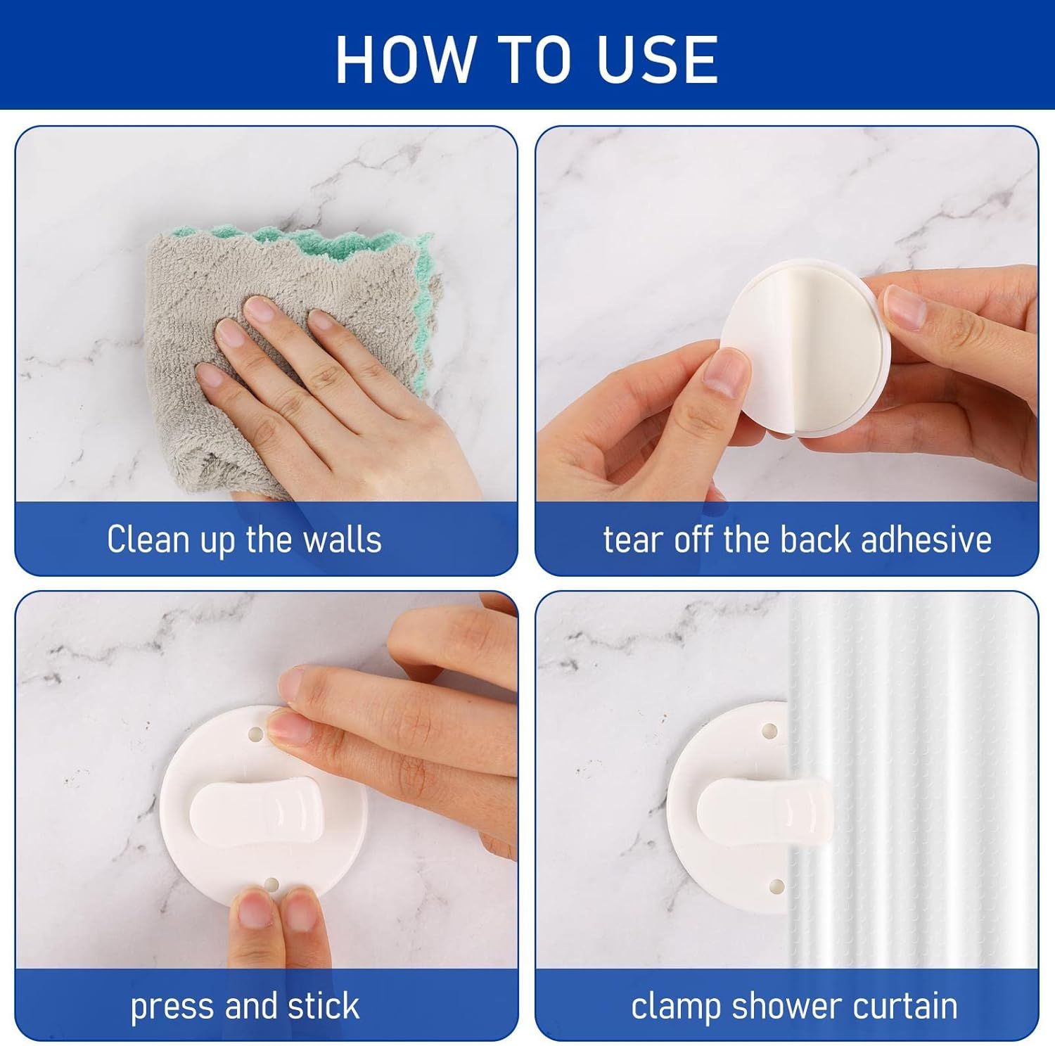4Pcs Shower Curtain Clips Shower Splash Guard Holder Clear Self Adhesive Windproof Splash Clips Bathroom Curtain Weight Clip for Home - Image 4