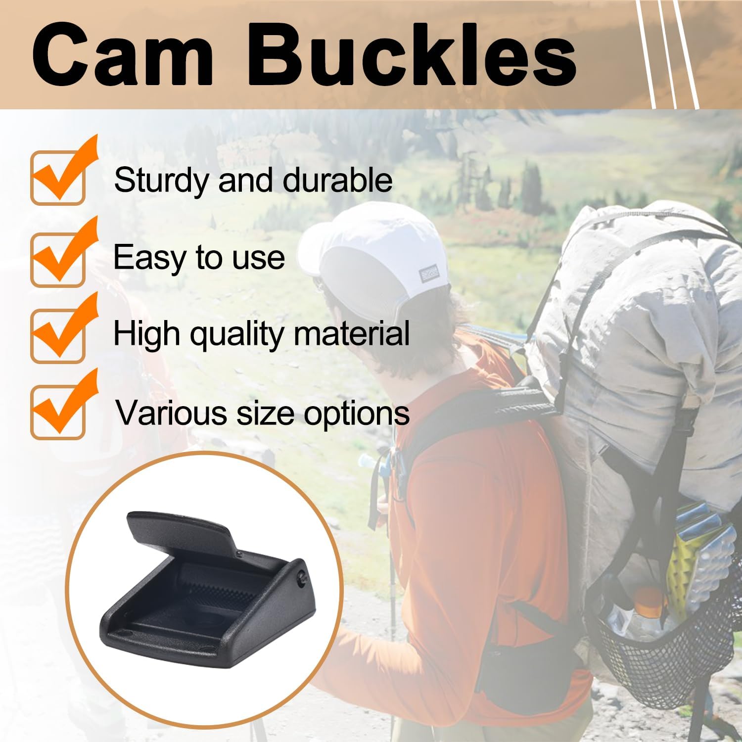 CooBigo 10Pack 1 Inch Black Cam Buckles, Plastic Toggle Buckle Clip for Pet Chest Vest, Car Roof Bag, Backpack Luggage Straps, Belt DIY Craft Accessories (25.5mm) - Image 4